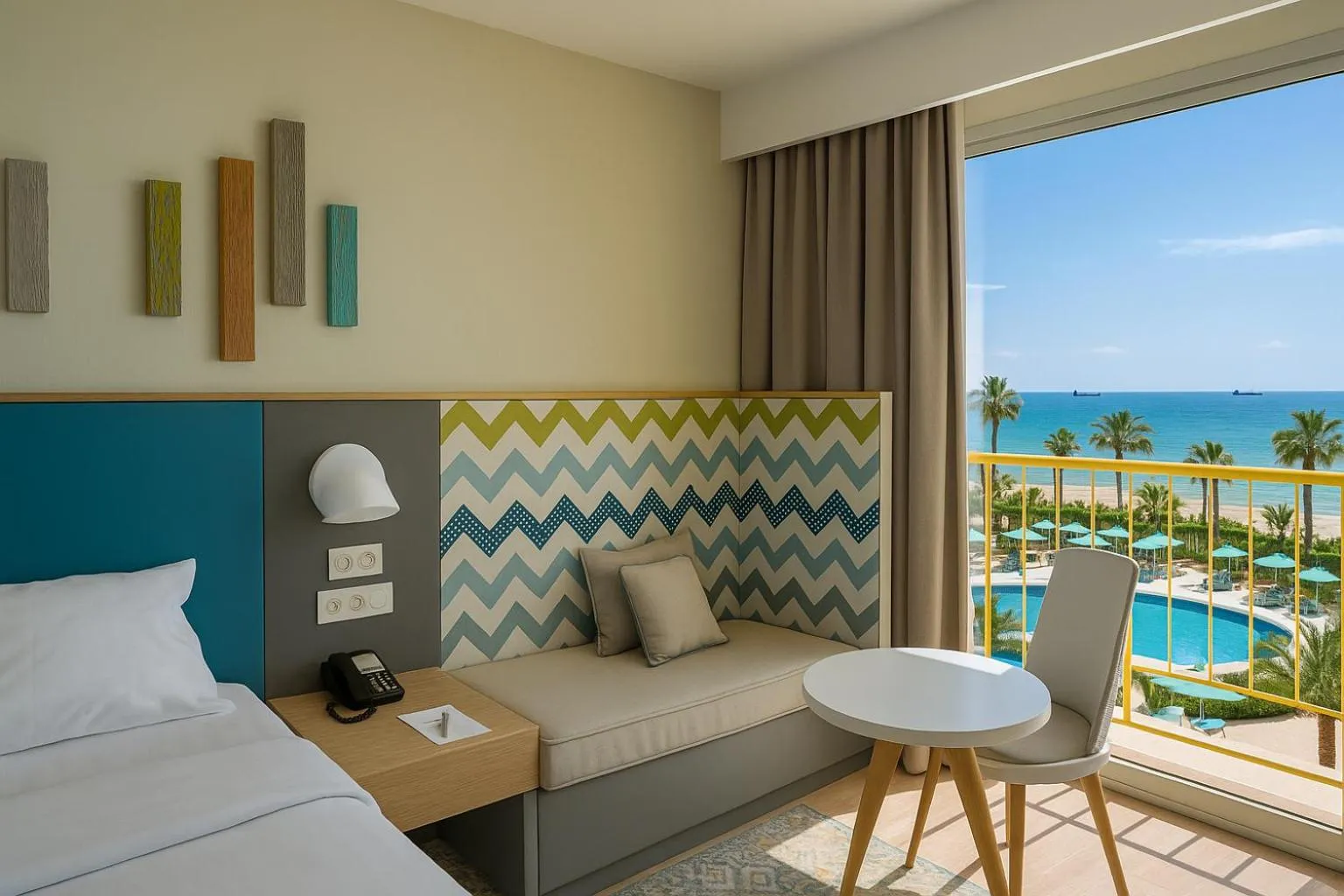 Balcony/Terrace, Bed in Sousse Pearl Marriott Resort & Spa