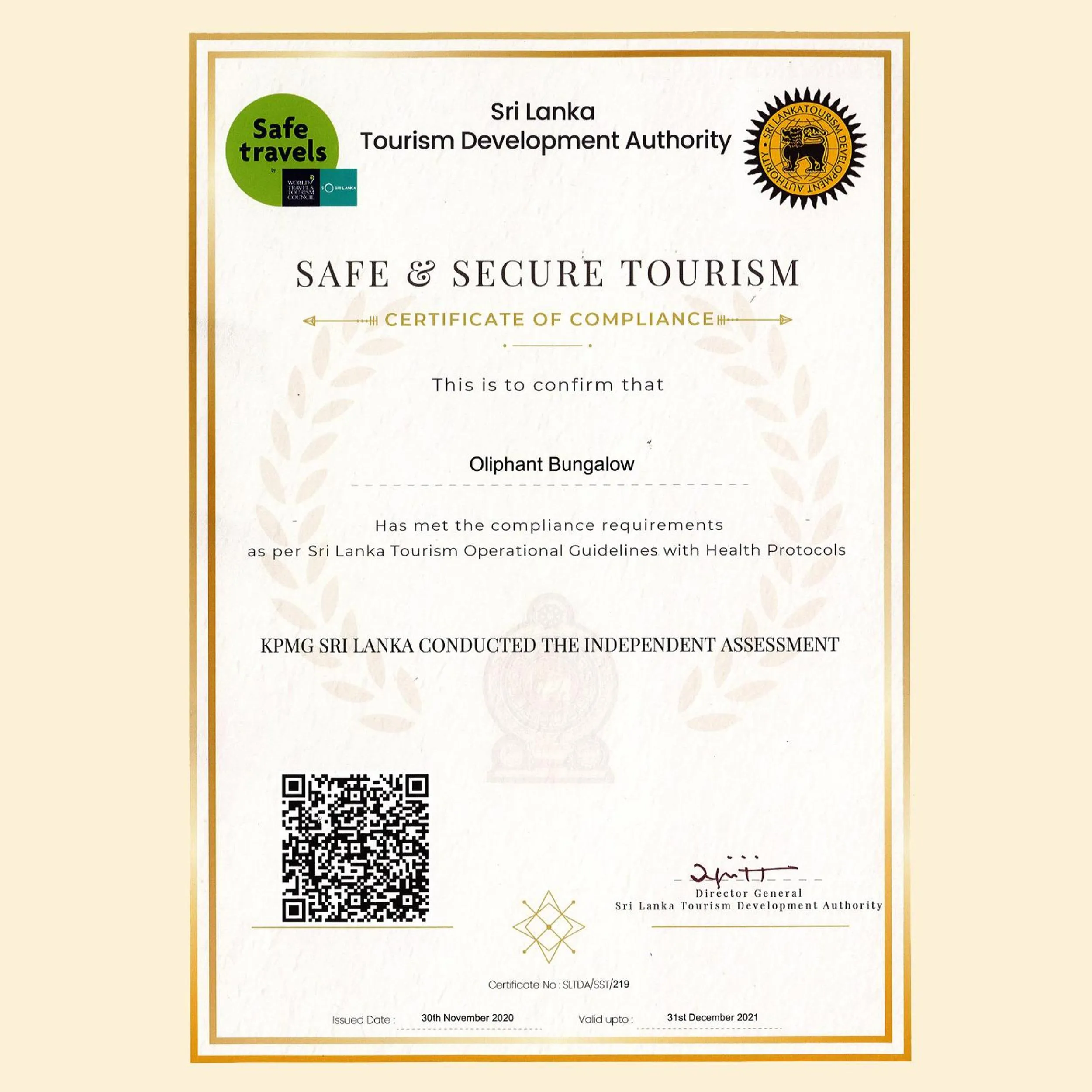 Certificate/Award in Oliphant Boutique Villa by Amaya