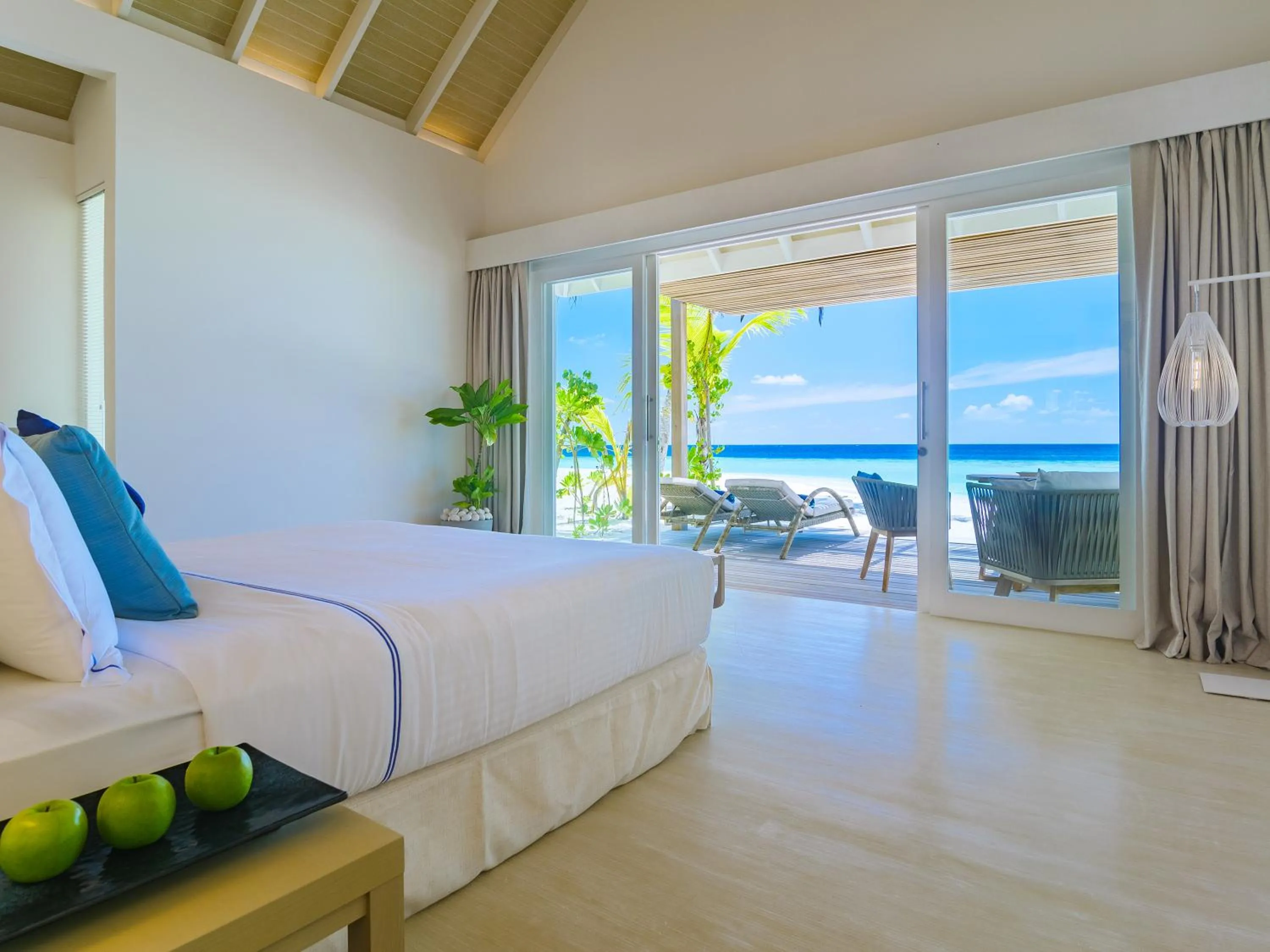 Patio, Bed in Baglioni Resort Maldives - Luxury All Inclusive