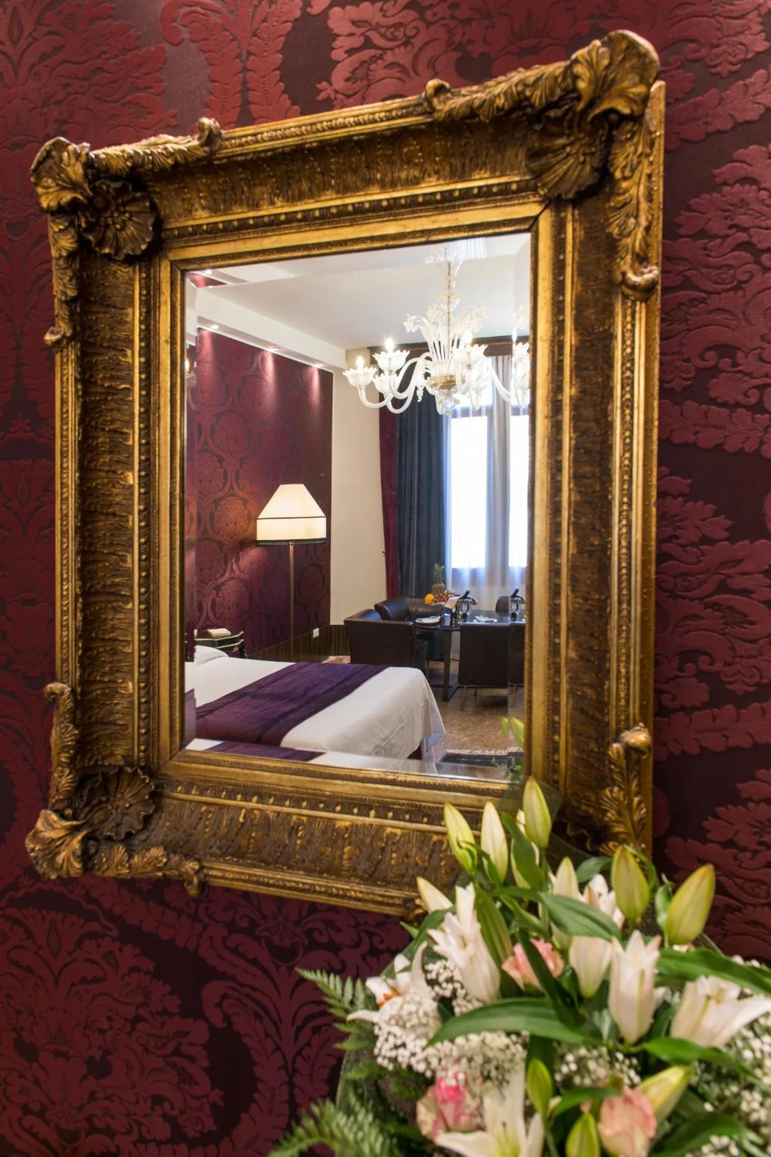 Decorative detail, Bed in Locanda Leon Bianco on the Grand Canal