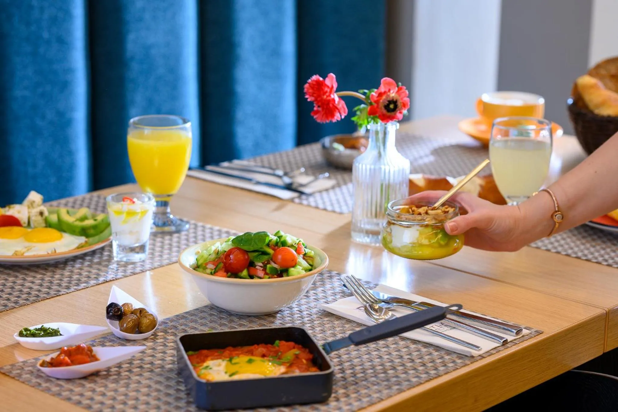 Breakfast in Sadot Hotel Ben Gurion Airport - an Atlas Boutique Hotel