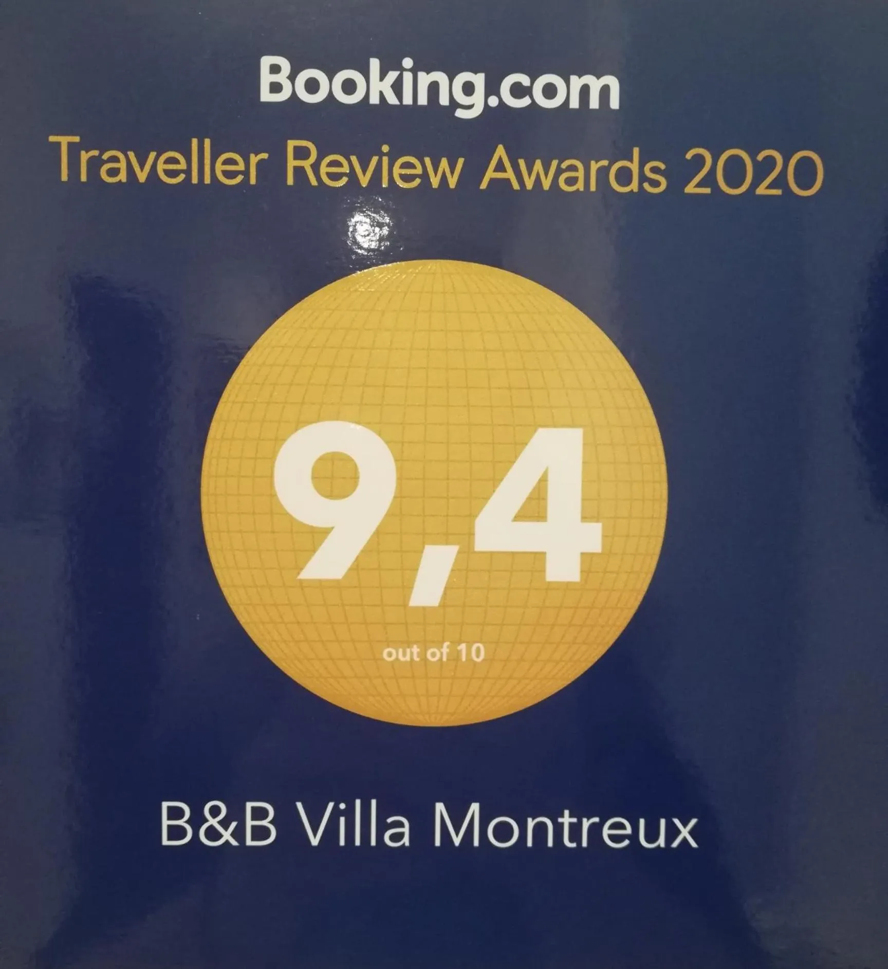 Certificate/Award in B&B Villa Montreux