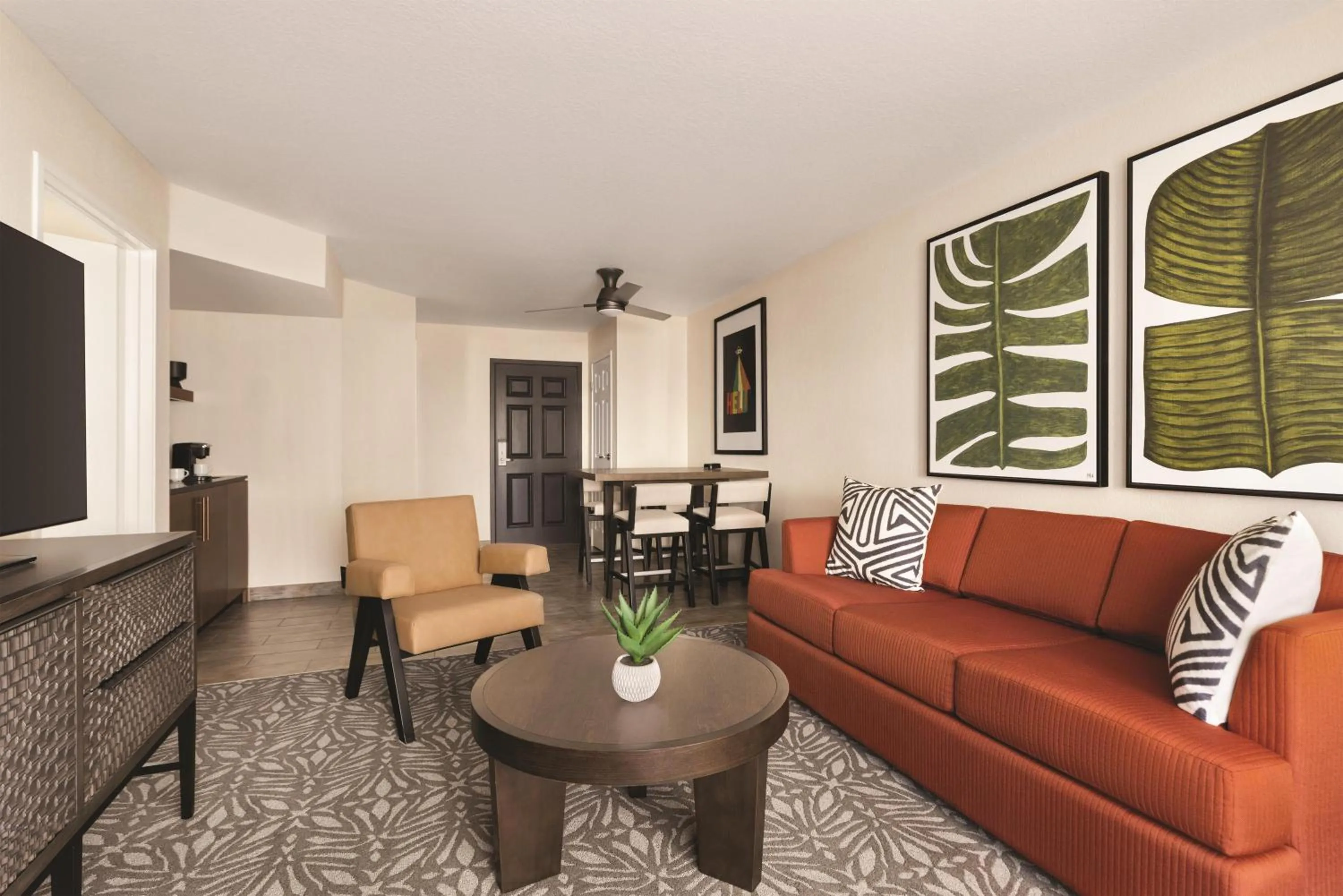 Living room in Zachari Dunes on Mandalay Beach, Curio Collection by Hilton