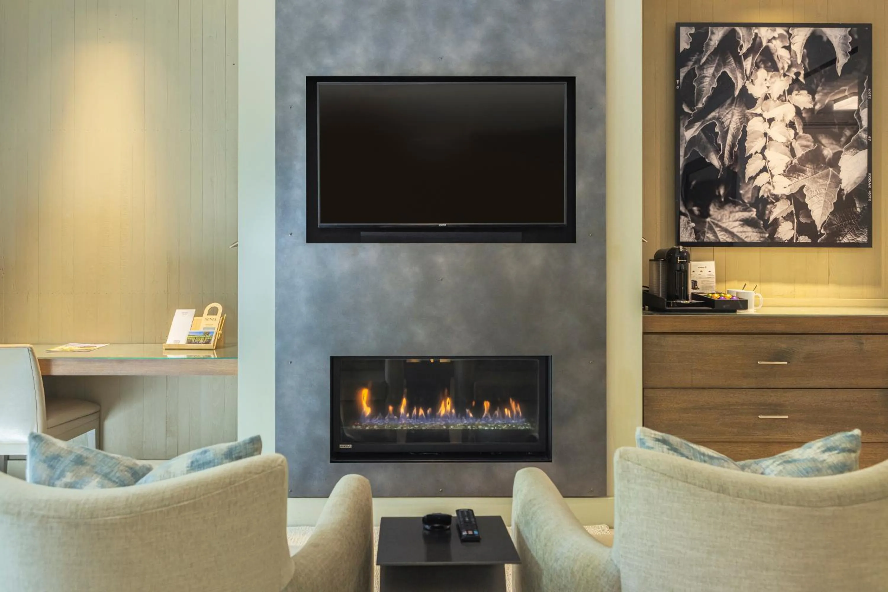 fireplace in SENZA Hotel