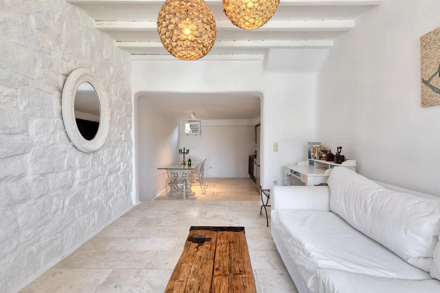 Living room, Bed in Mykonos Dream Villas