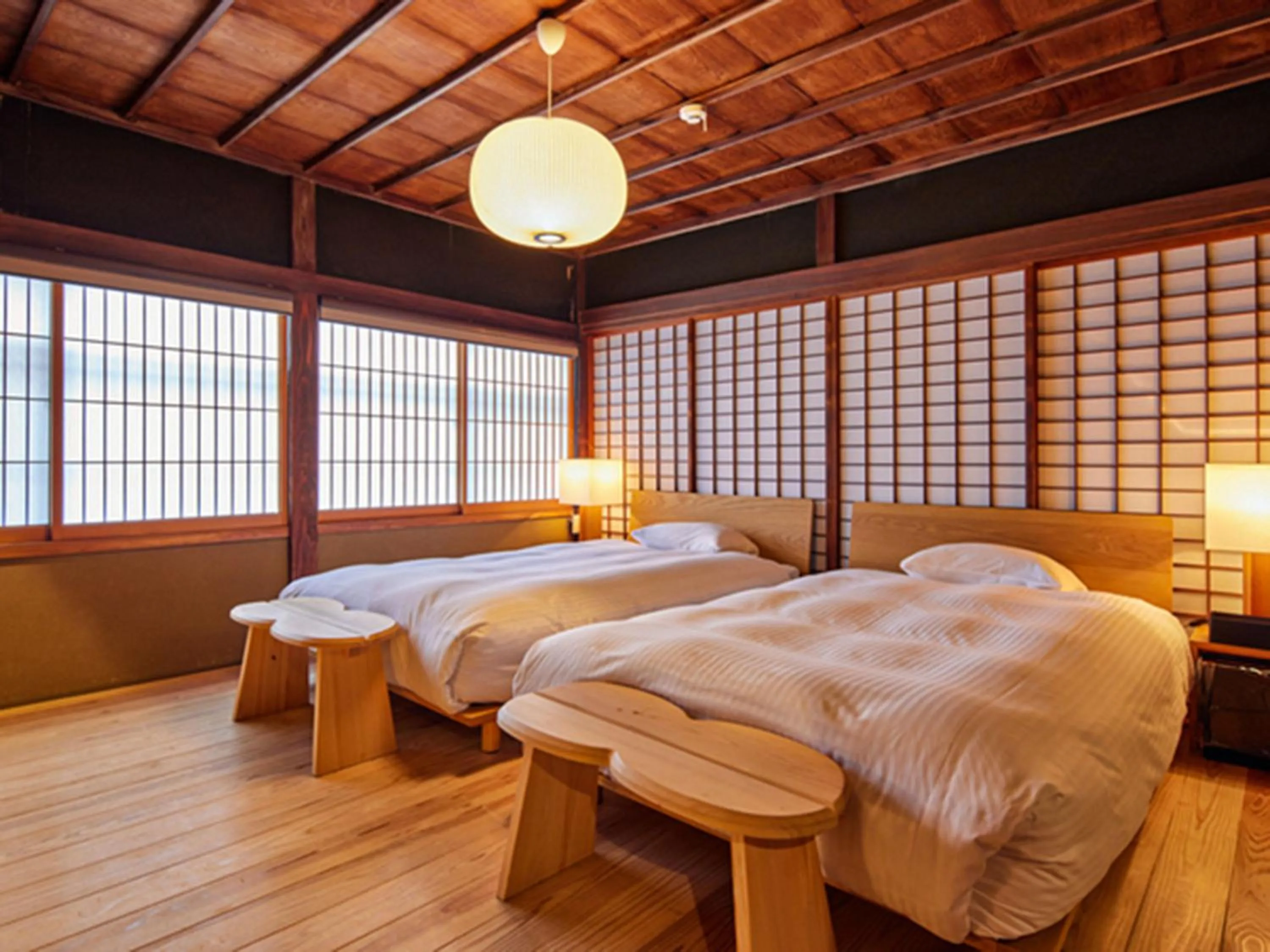 Bed in NIPPONIA Sawara Merchant Town Hotel