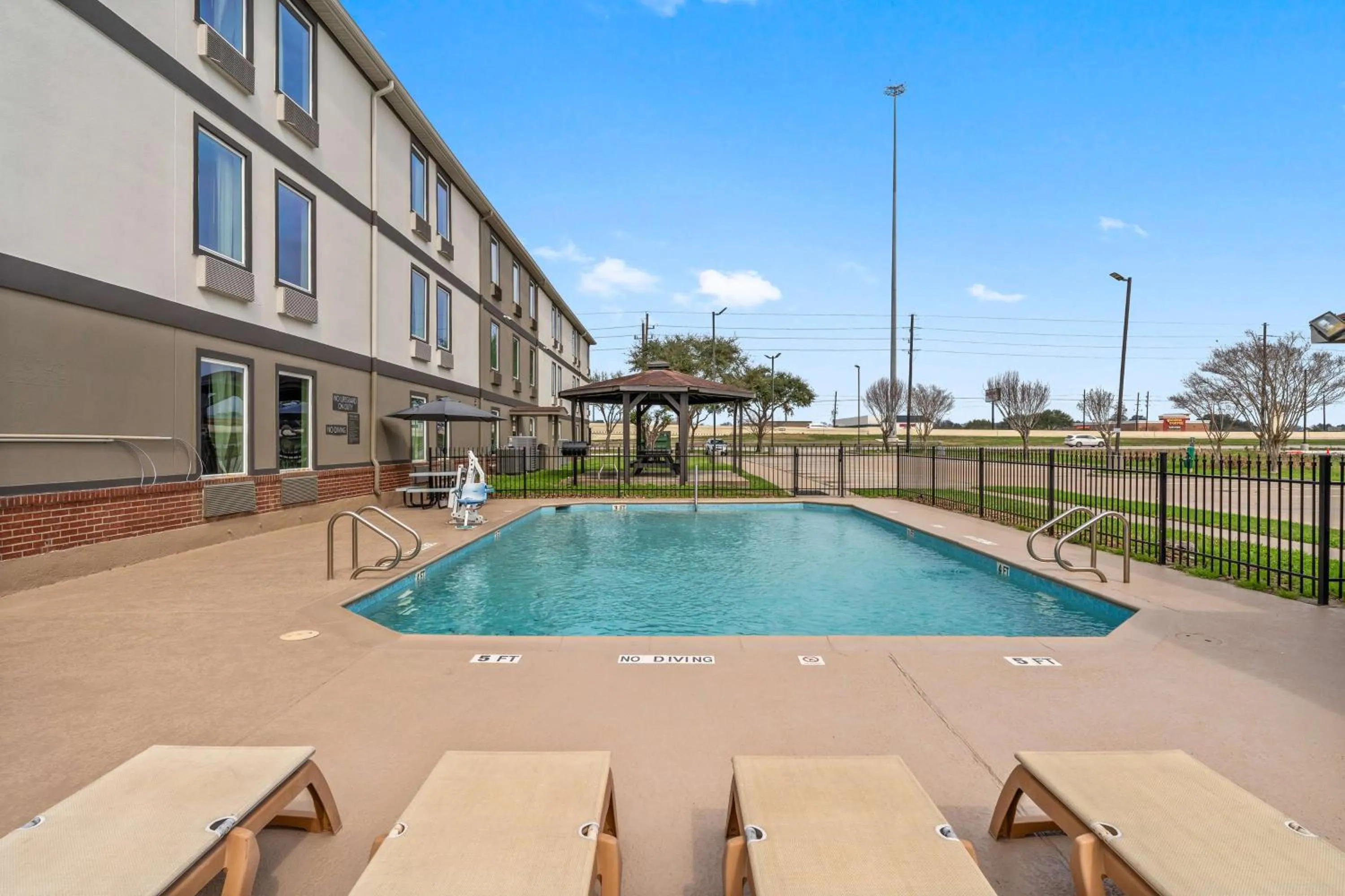 Pool view in Motel 6-Rosenberg, TX