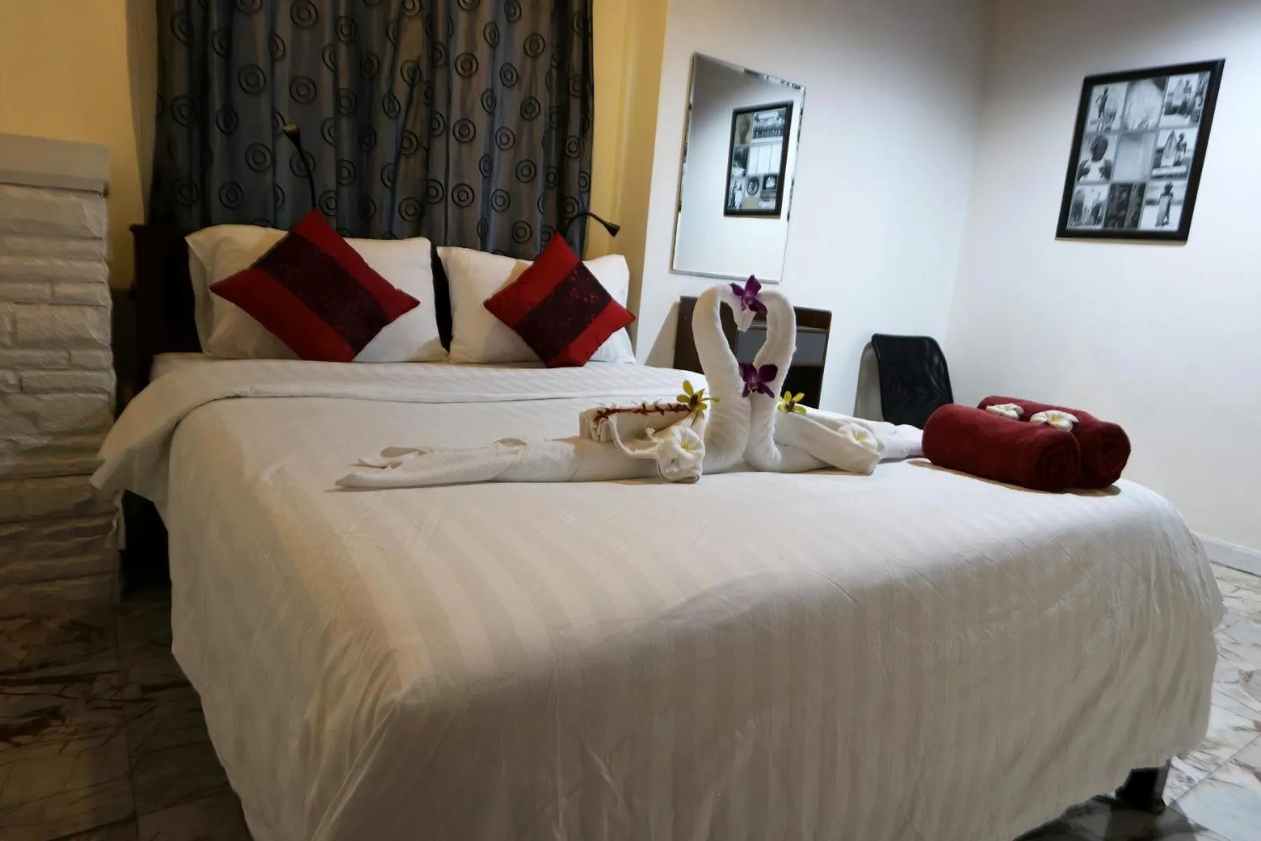 towels, Bed in White Flower Lanta