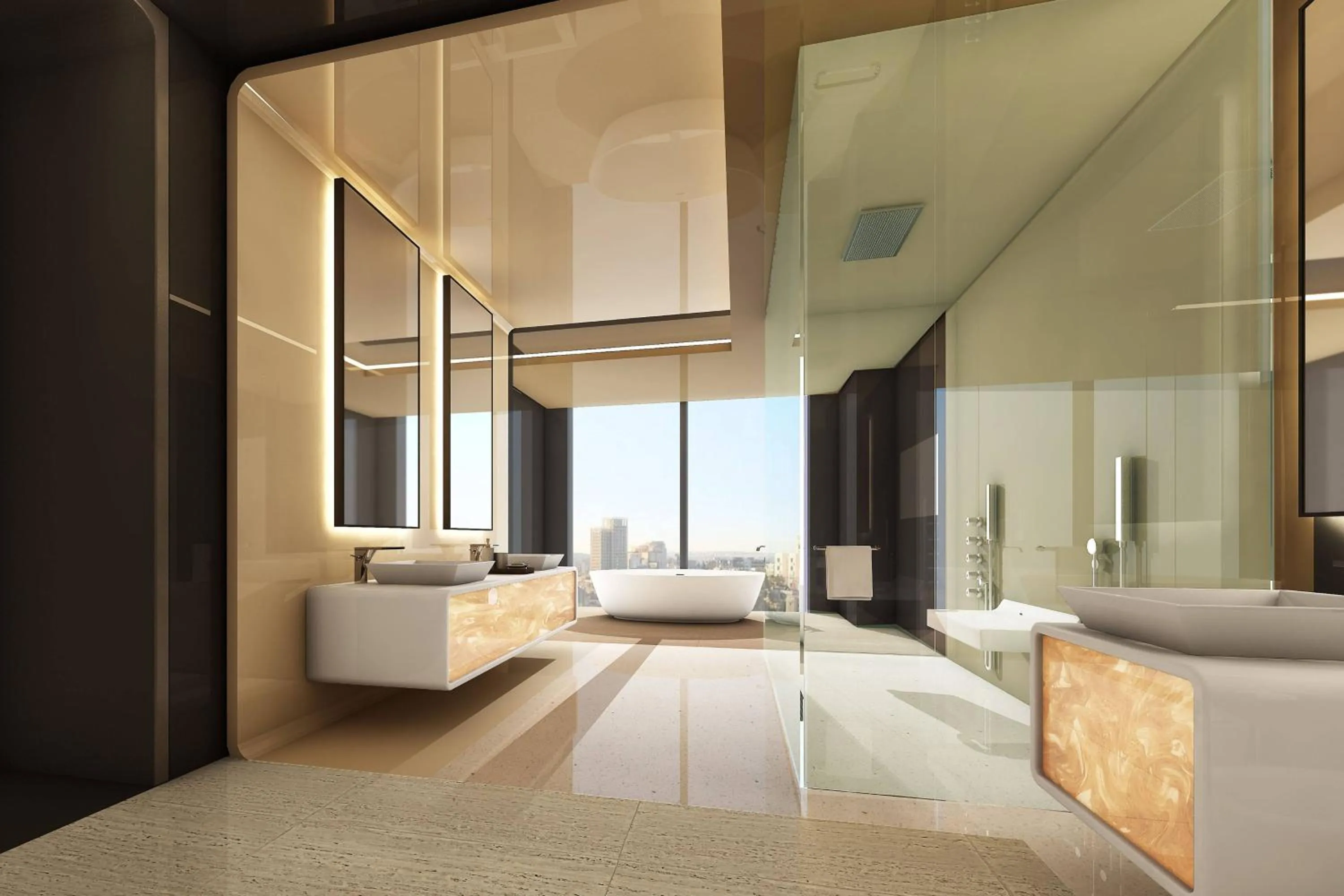 Bathroom, Bed in W Amman Hotel