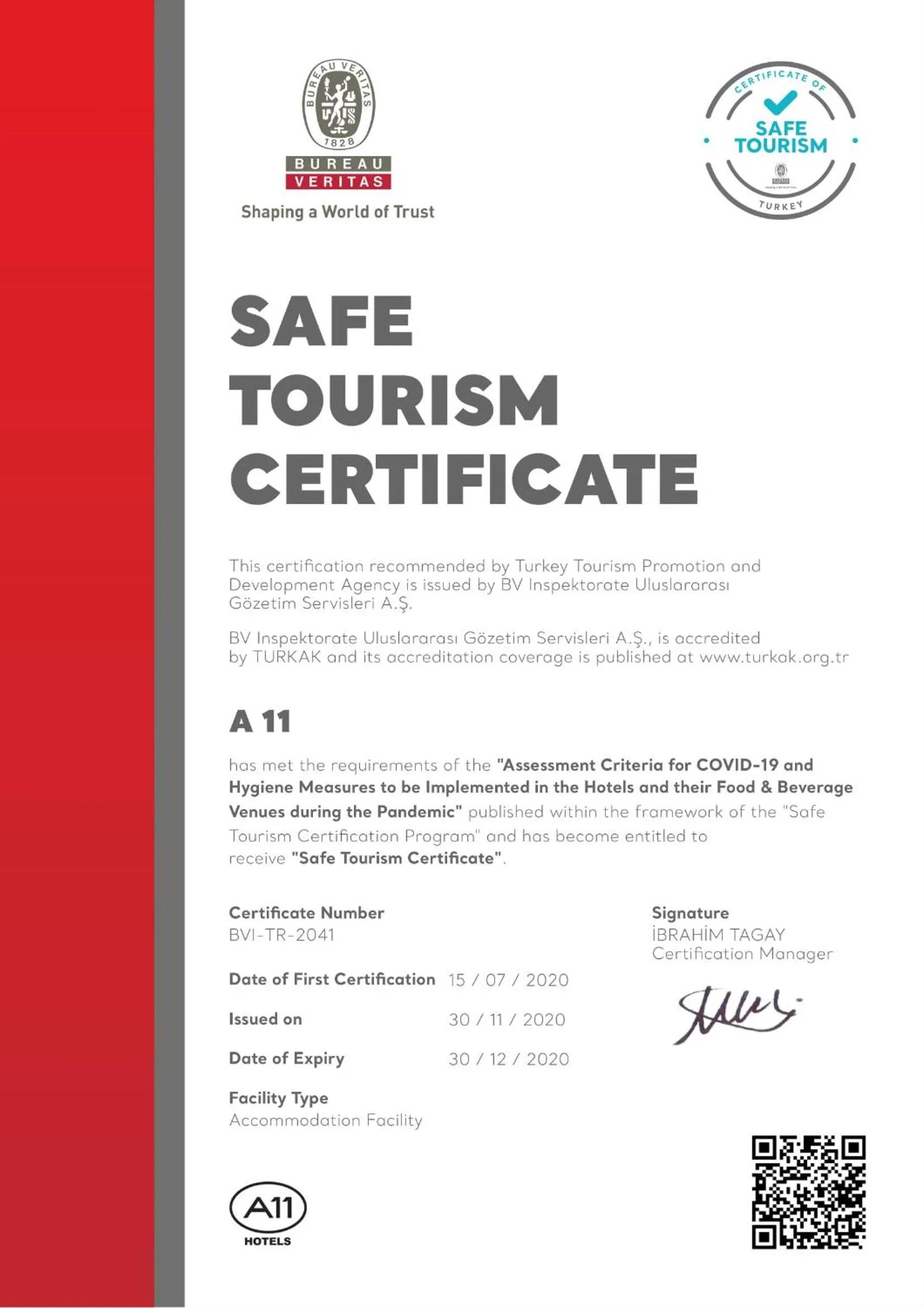 Logo/Certificate/Sign in A11 Hotel Atasehir