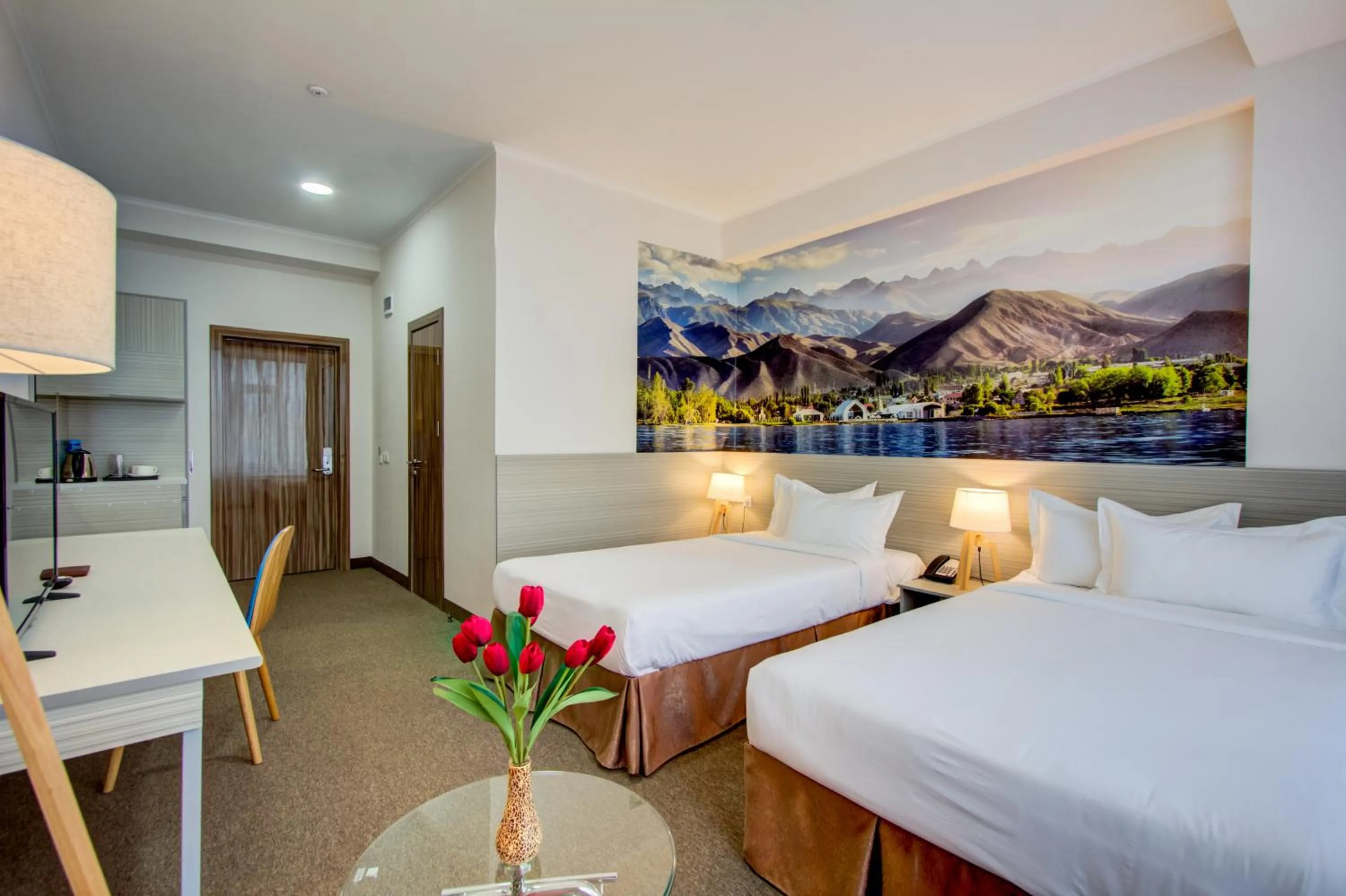 Coffee/tea facilities, Bed in Hotel Bridges Bishkek