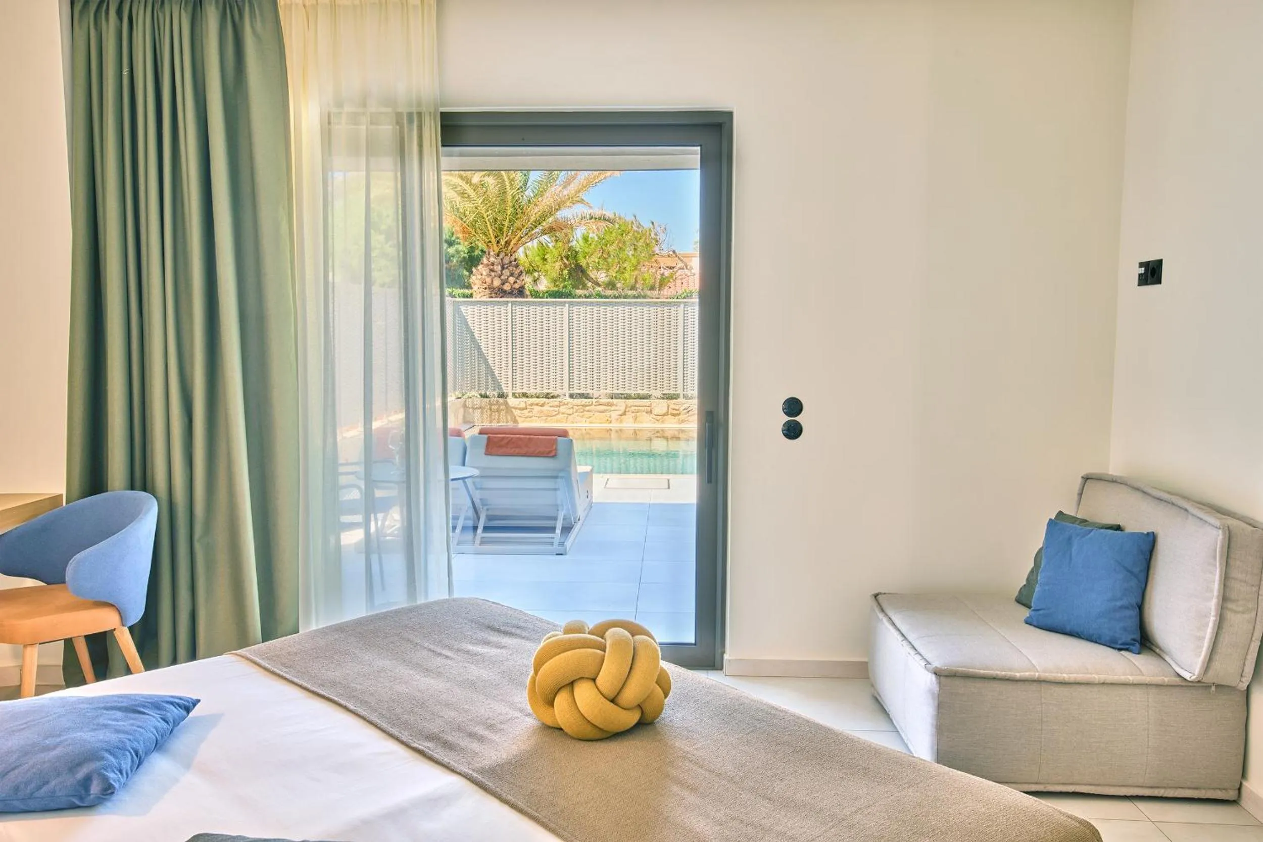 Seating area, Bed in Paralos Kosta Alímia