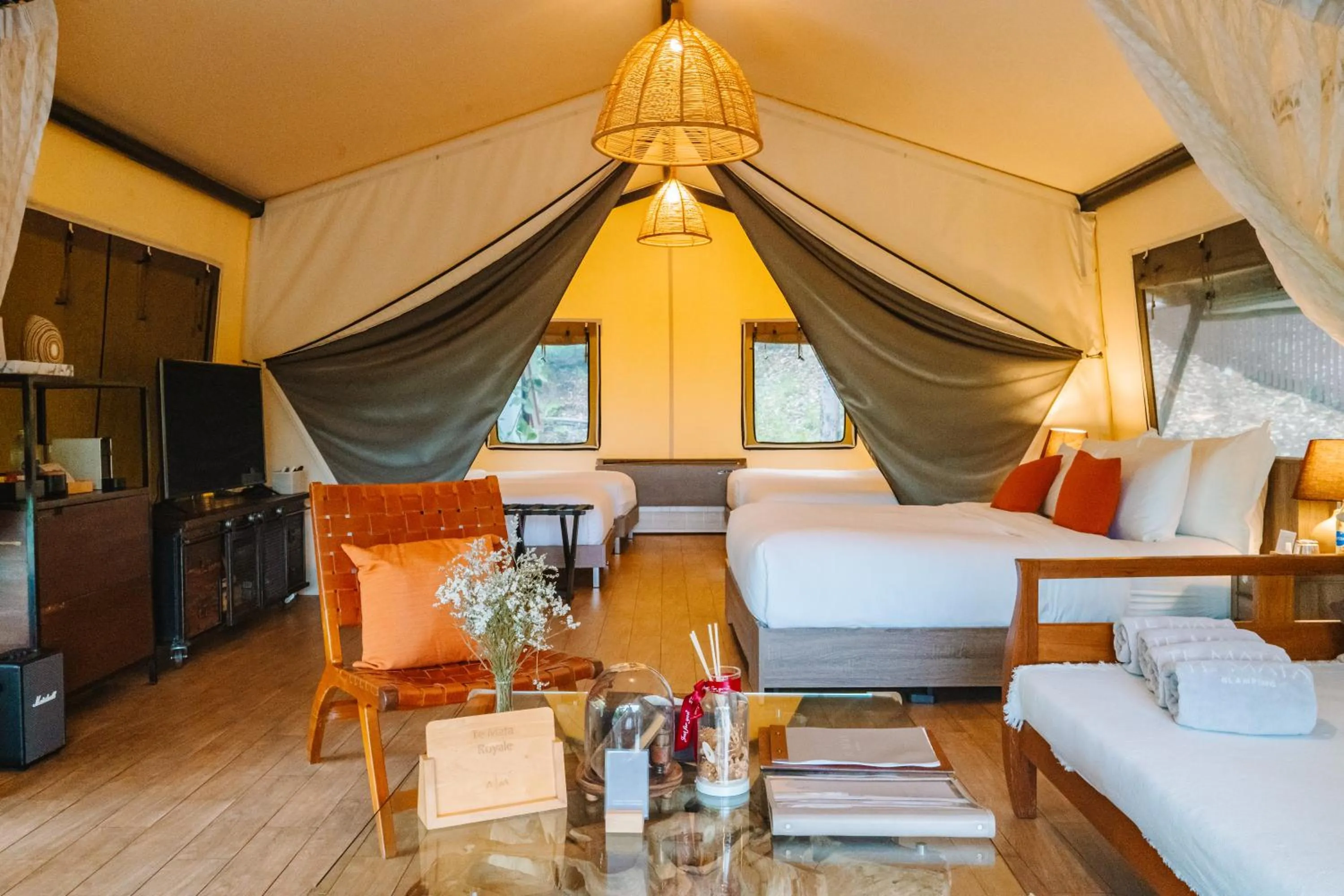 Bed in Te Mata Glamping