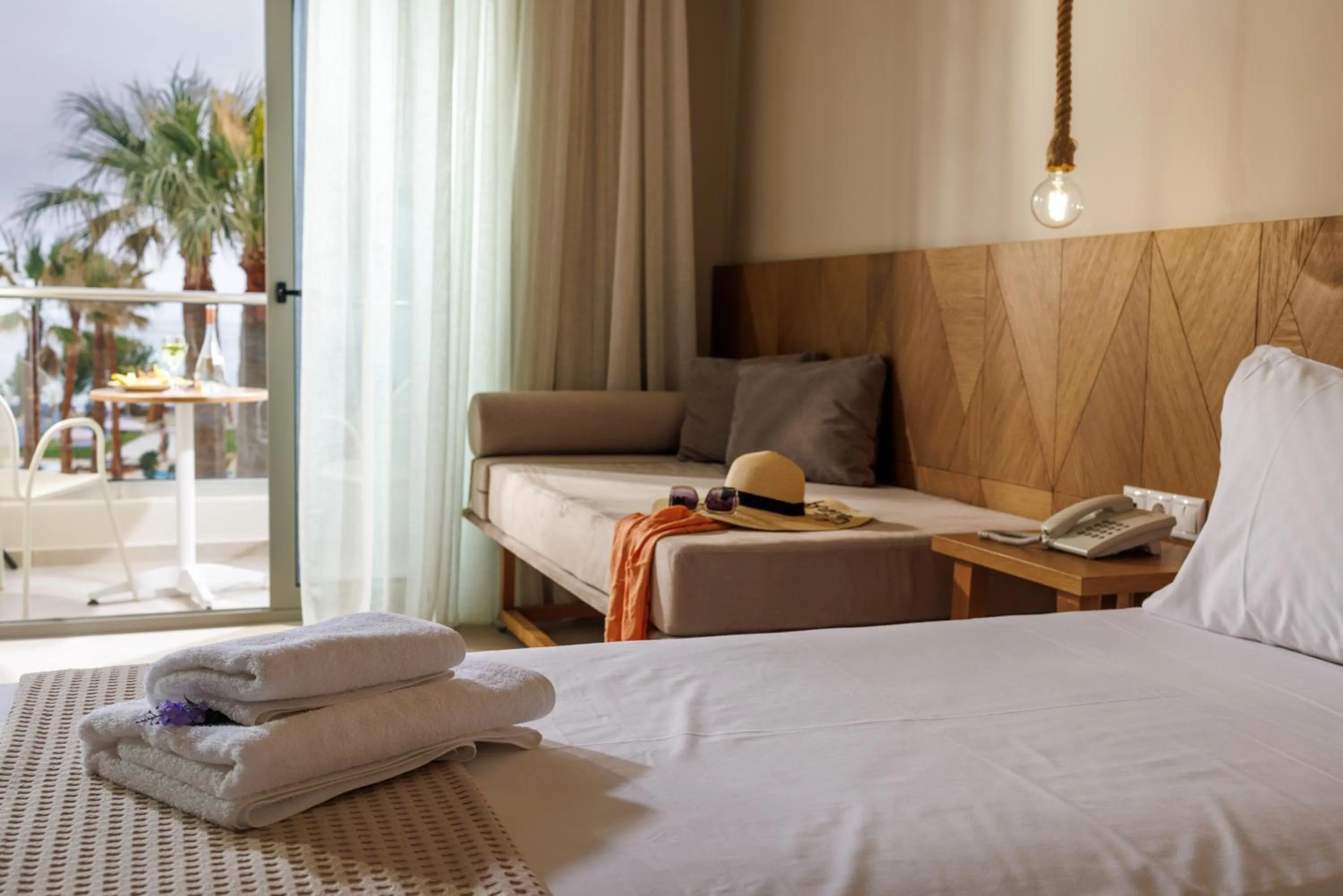 Bed in Malia Bay Beach Hotel & Bungalows