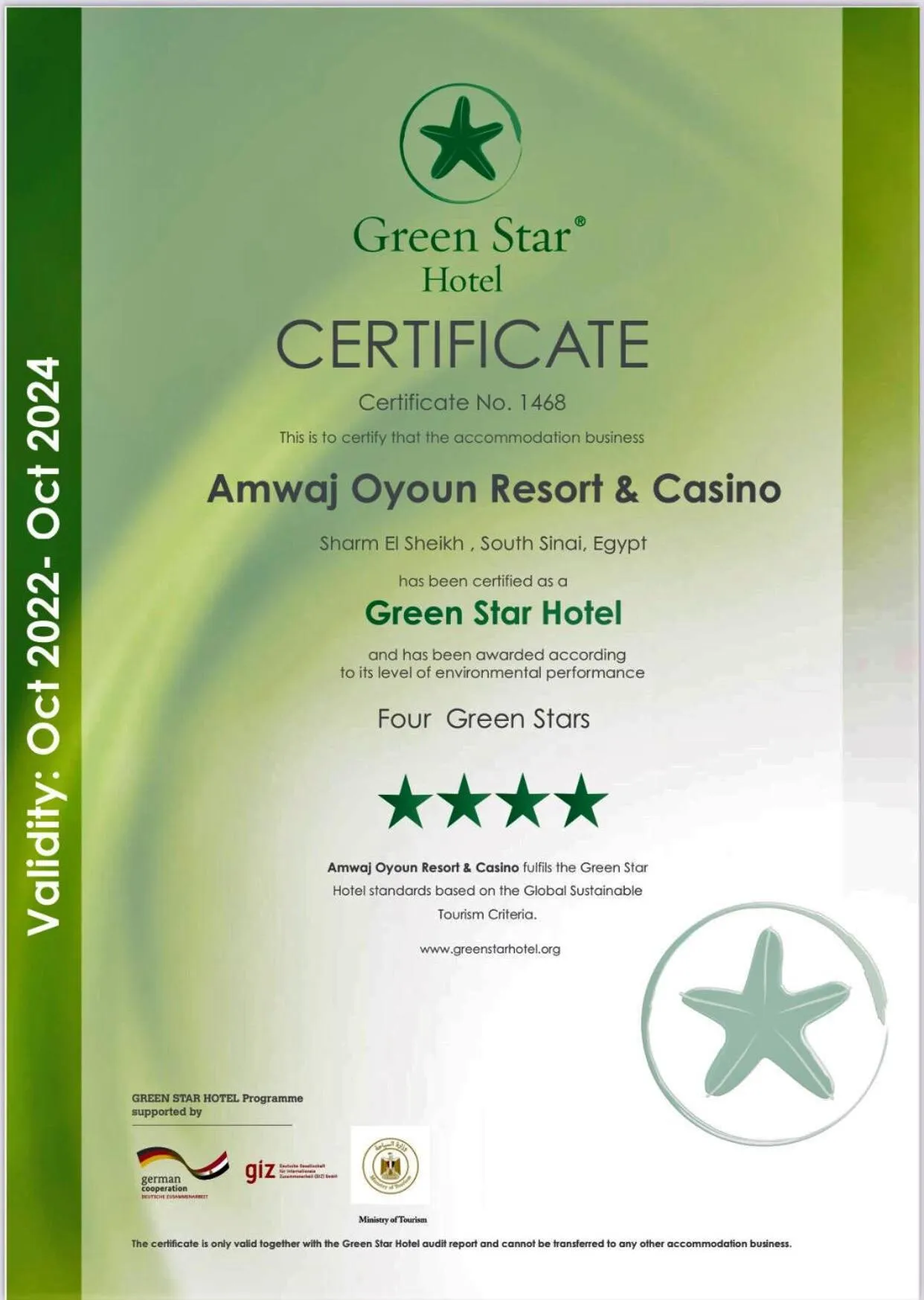 Certificate/Award in Amwaj Oyoun Resort