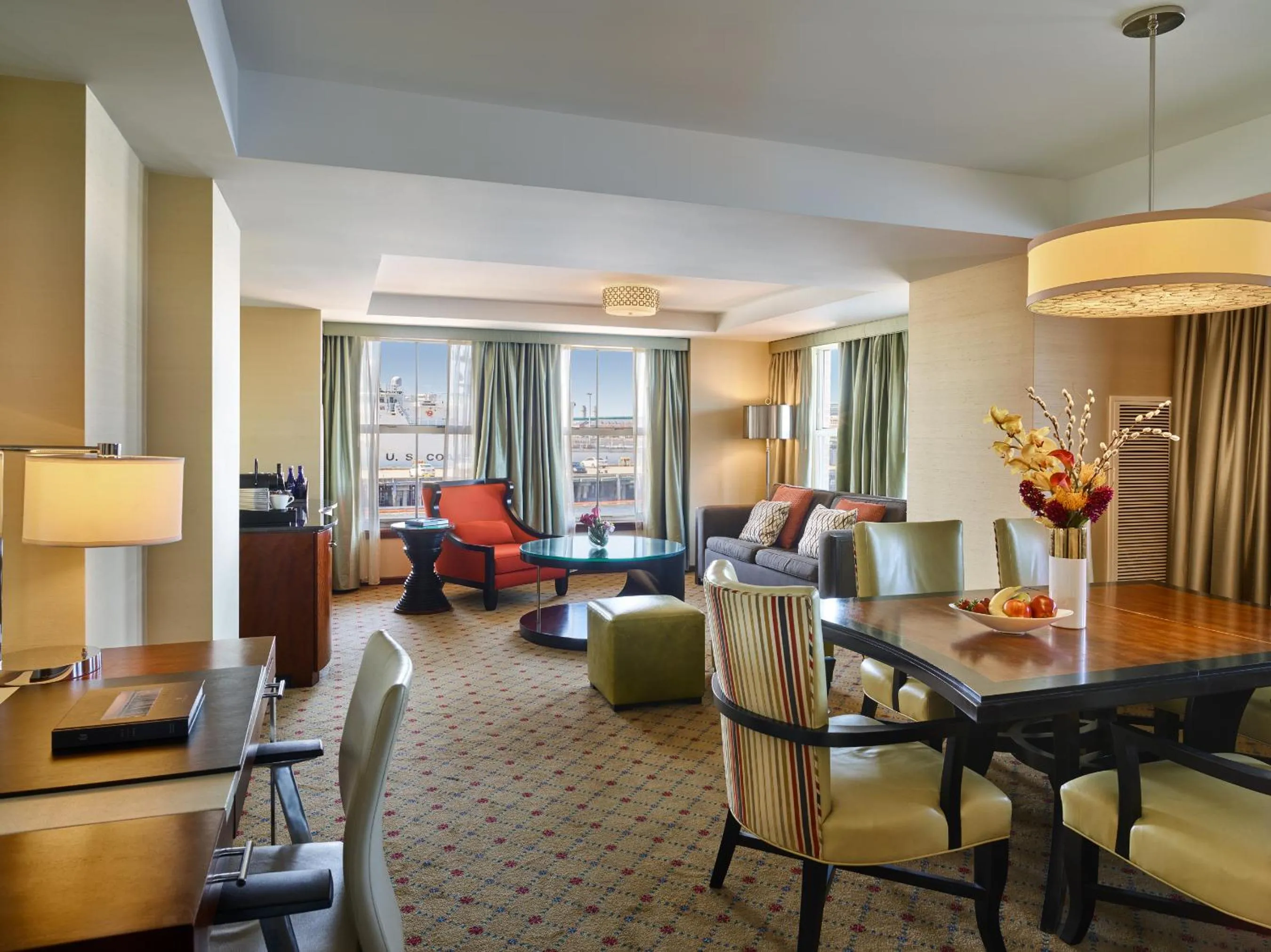 Seating area in Battery Wharf Hotel, Boston Waterfront