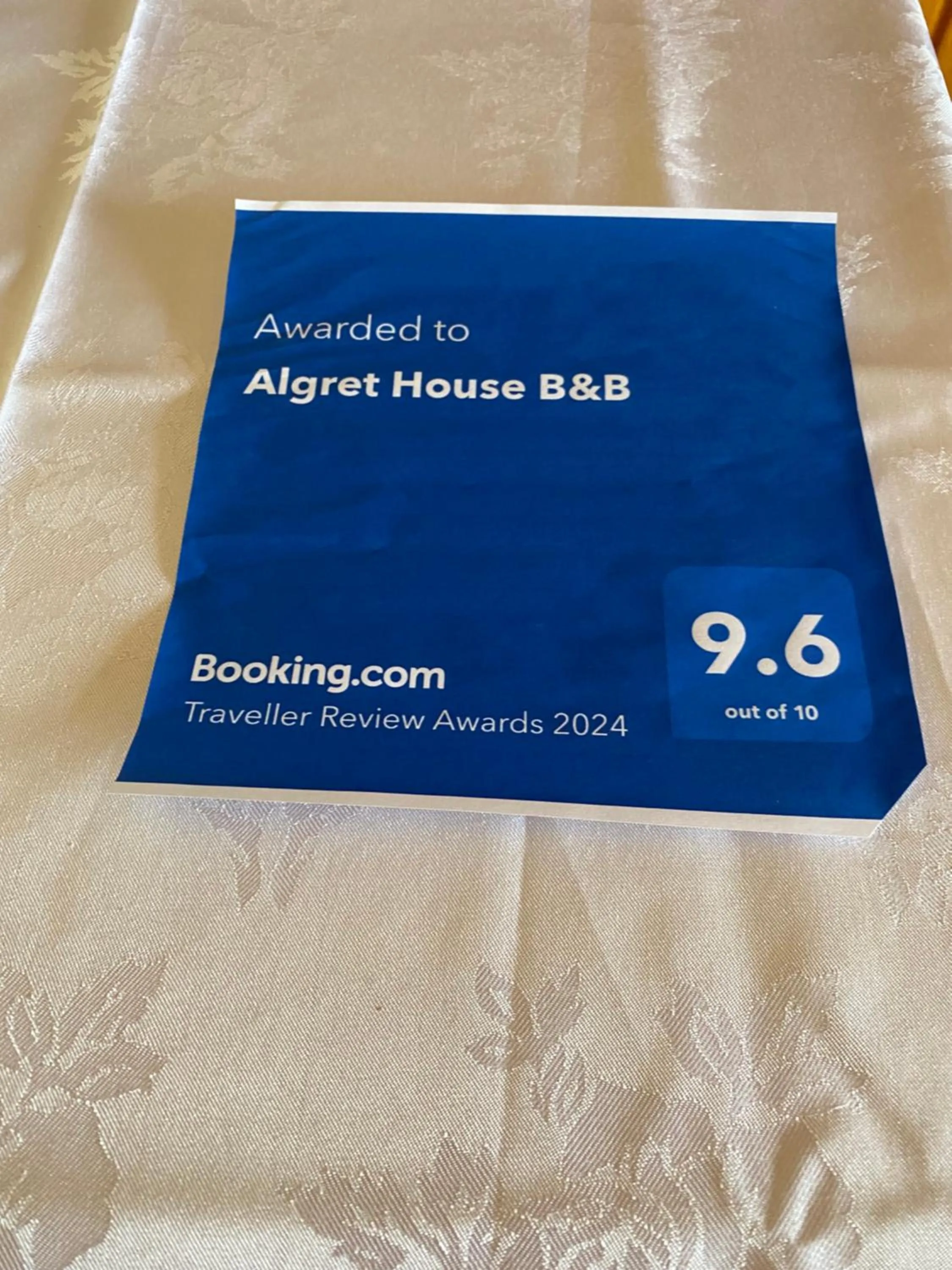 Certificate/Award in Algret House B&B