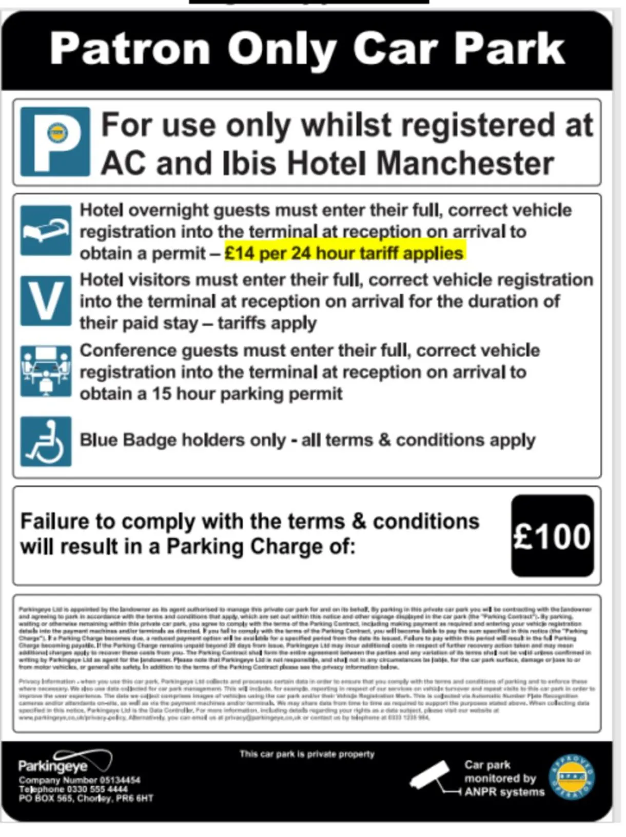 Parking in ibis budget Manchester Salford Quays
