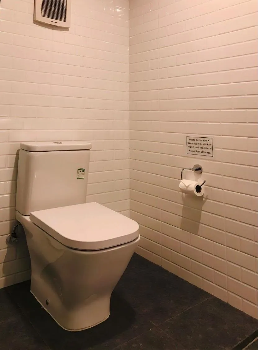 Toilet in Bedspread Hostel