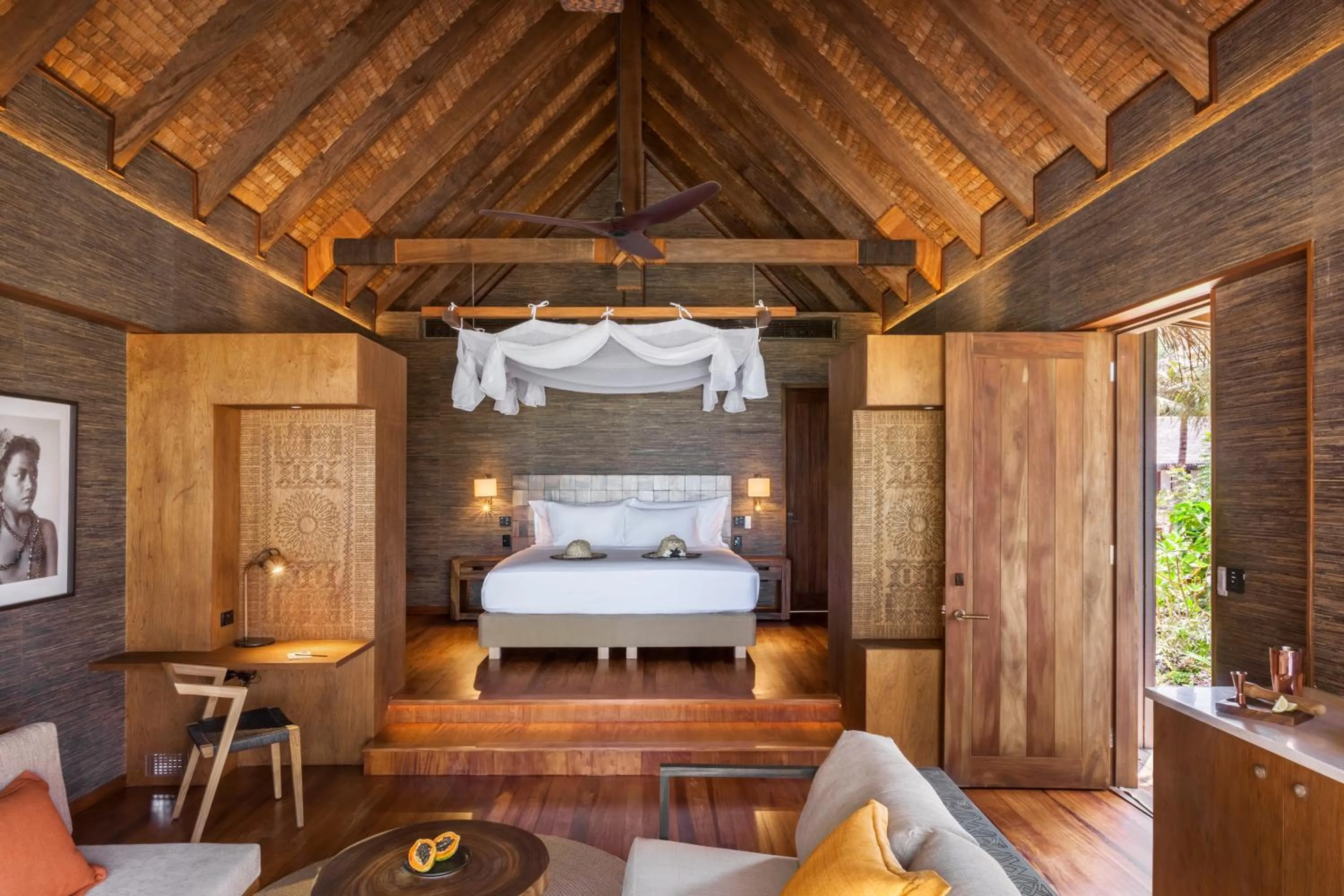 Living room, Bed in Six Senses Fiji