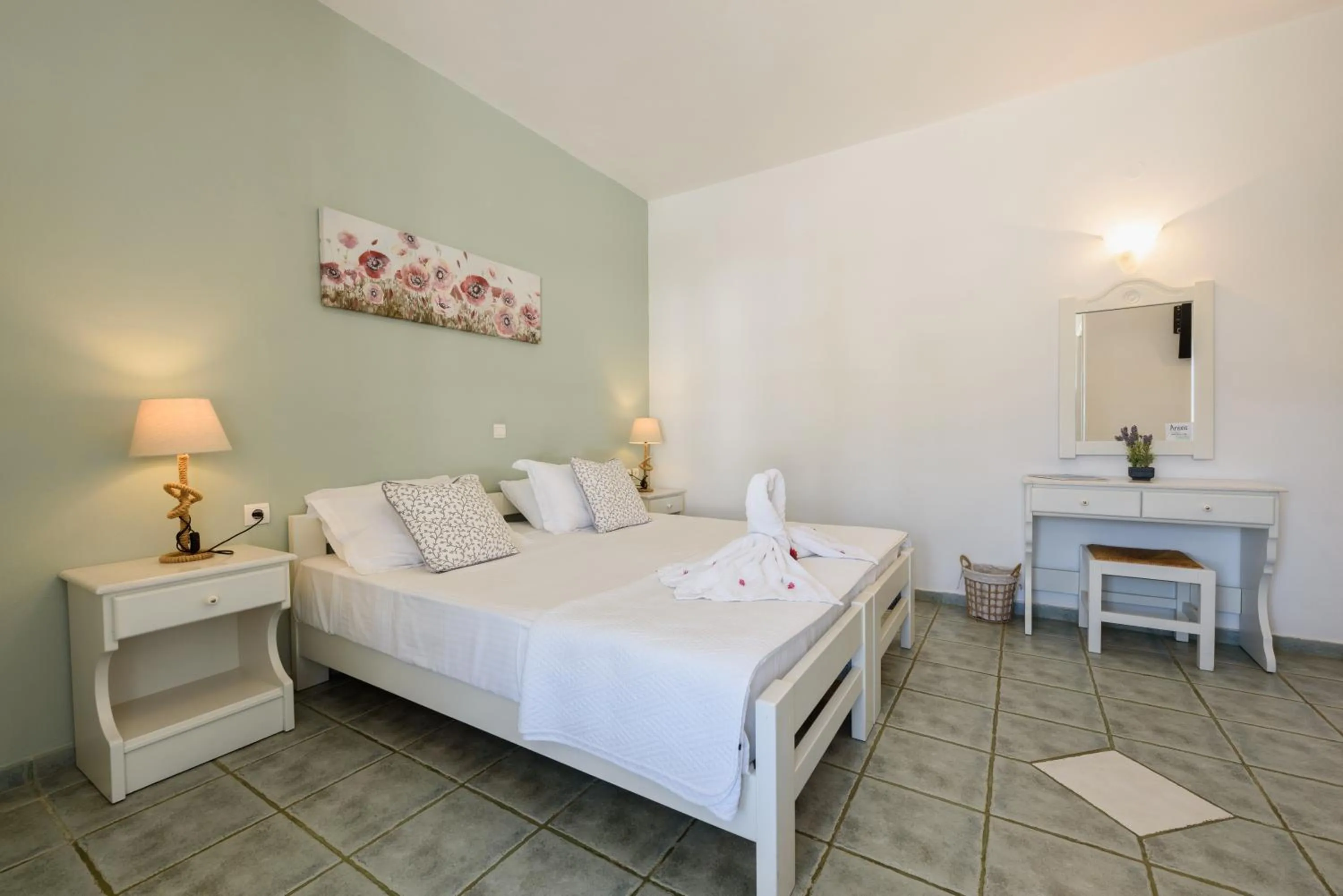 Bed in Anixis Studios Aliki Paros