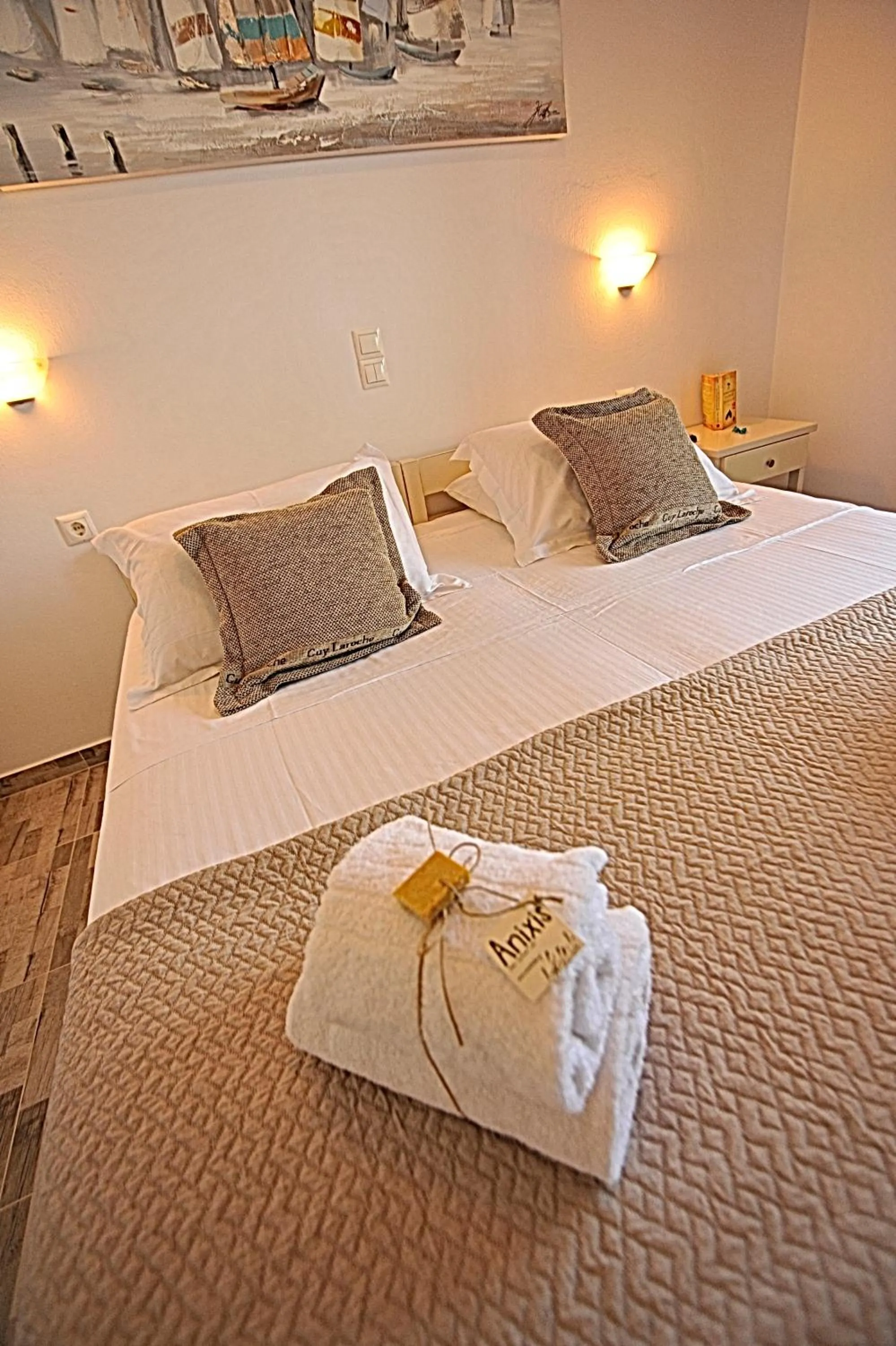 Bed in Anixis Studios Aliki Paros