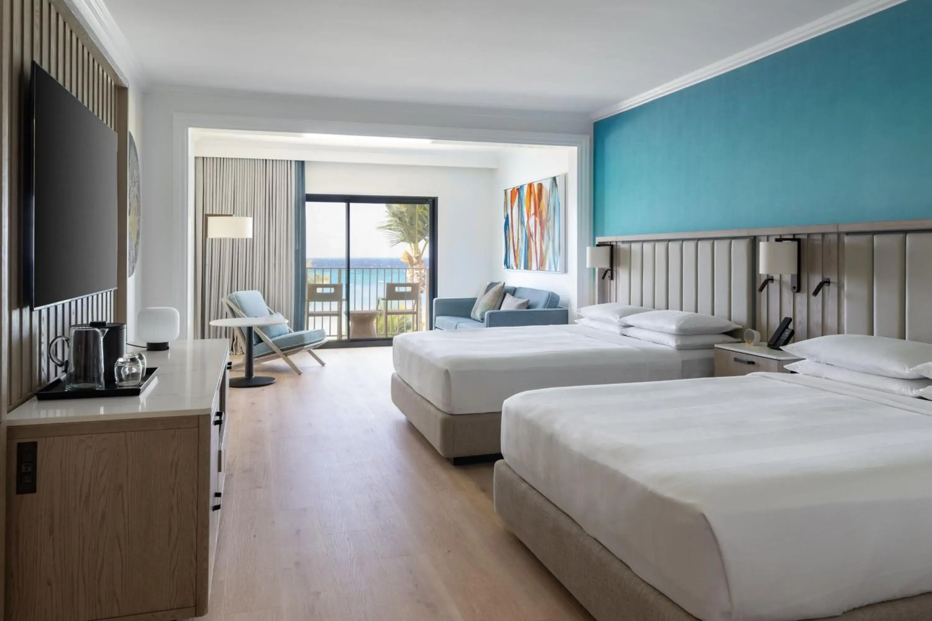 Junior Suite with Two Double Beds Oceanfront View and Balcony in Grand Cayman Marriott Resort Junior Suite with Two Double Beds Oceanfront View and Balcony in Grand Cayman Marriott Resort