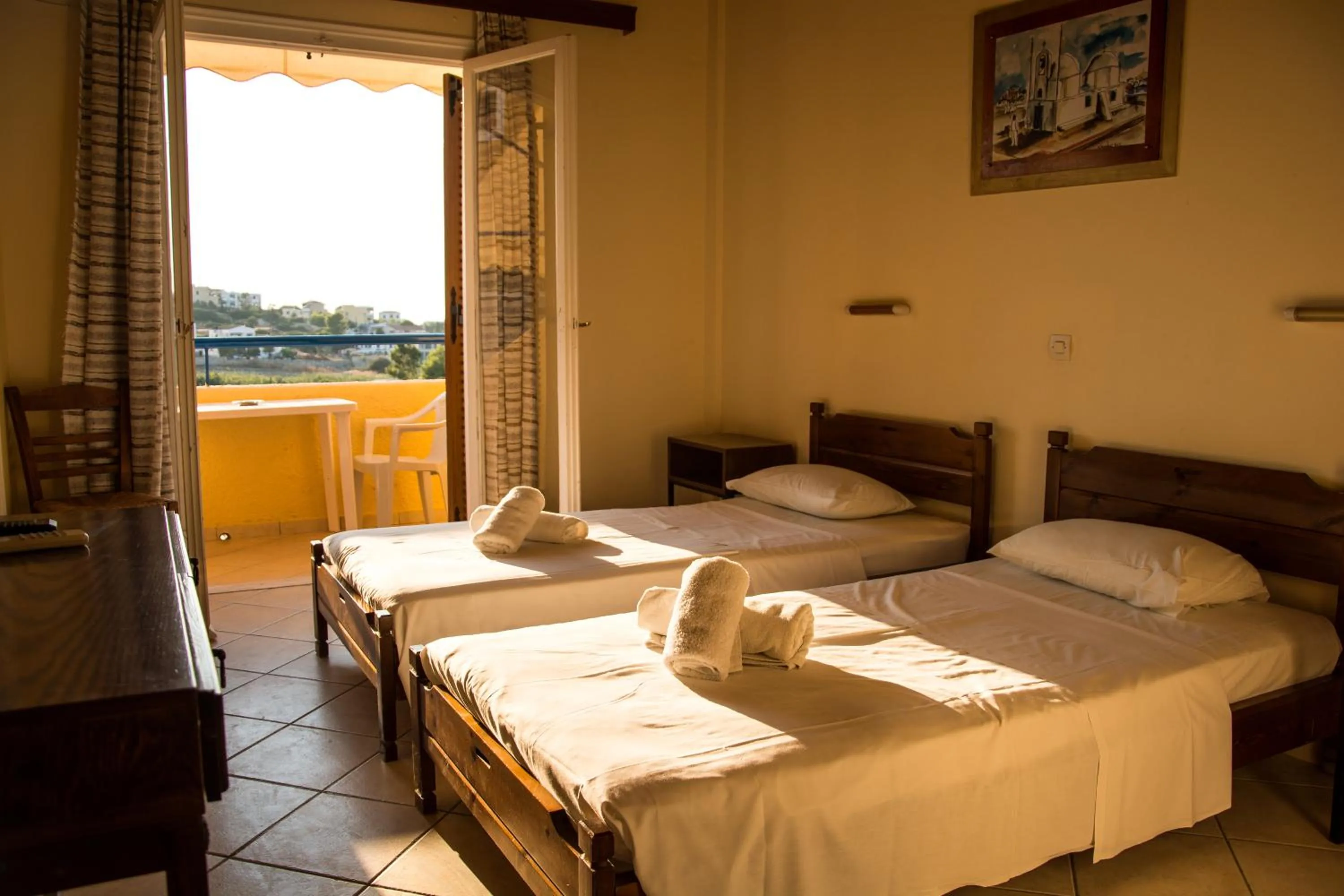 Balcony/Terrace, Bed in Vagia Beach Apartments, Aegina Island