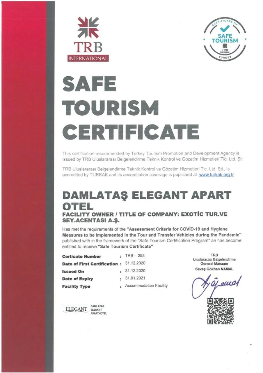 Certificate/Award in Damlatas Elegant Apart Hotel