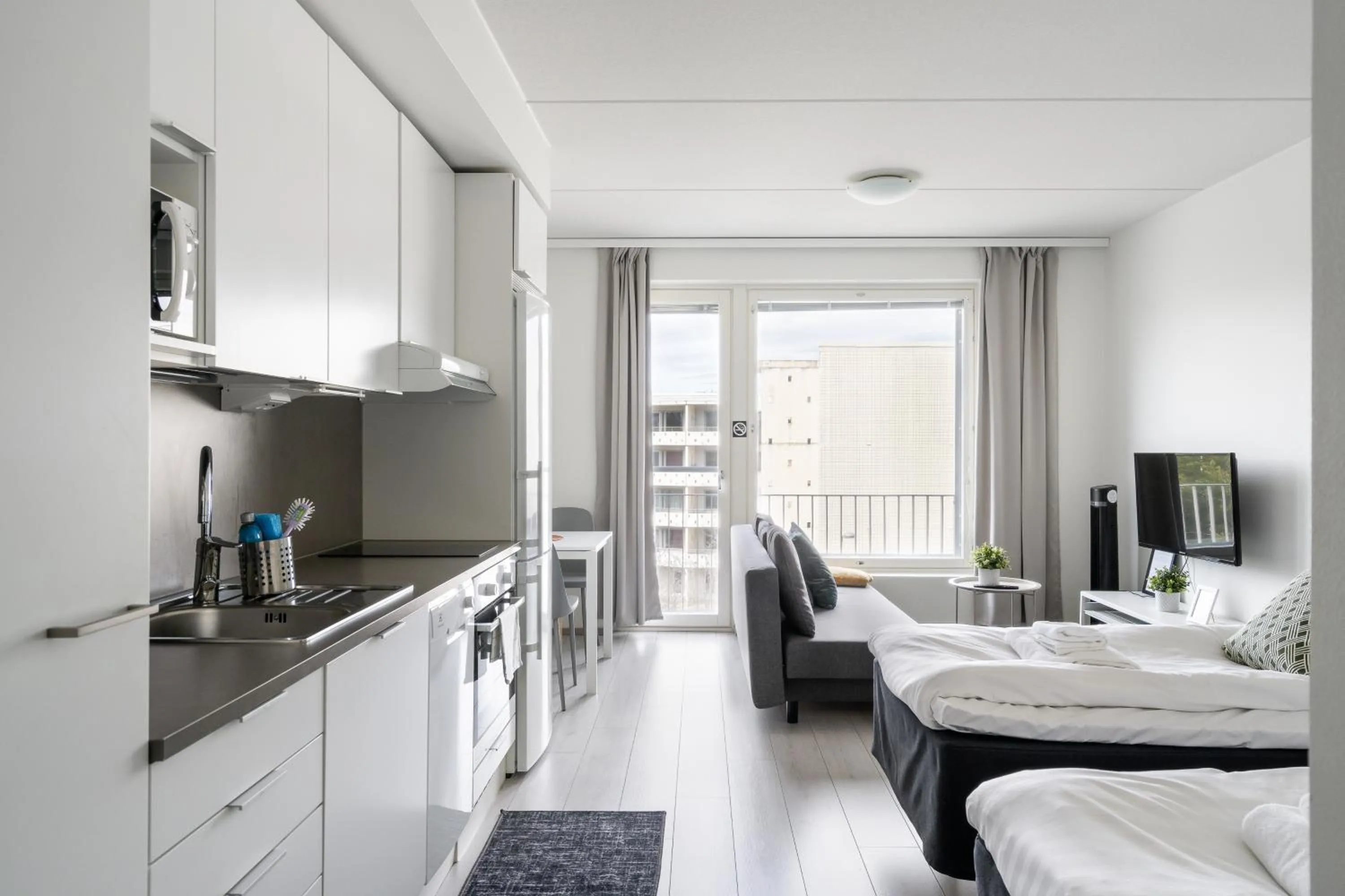 kitchen, Bed in Hiisi Homes Espoo Center