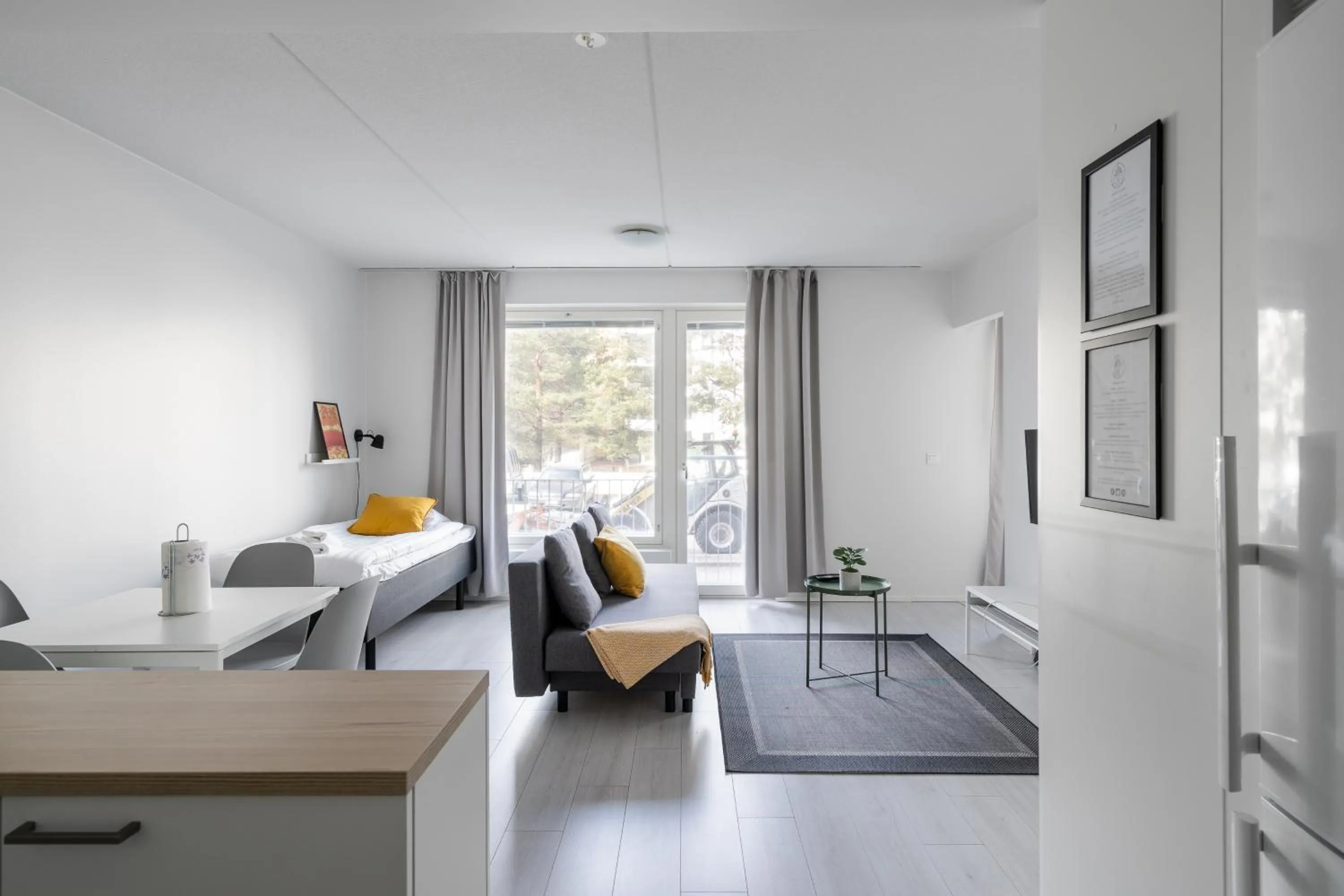 Living room, Bed in Hiisi Homes Espoo Center