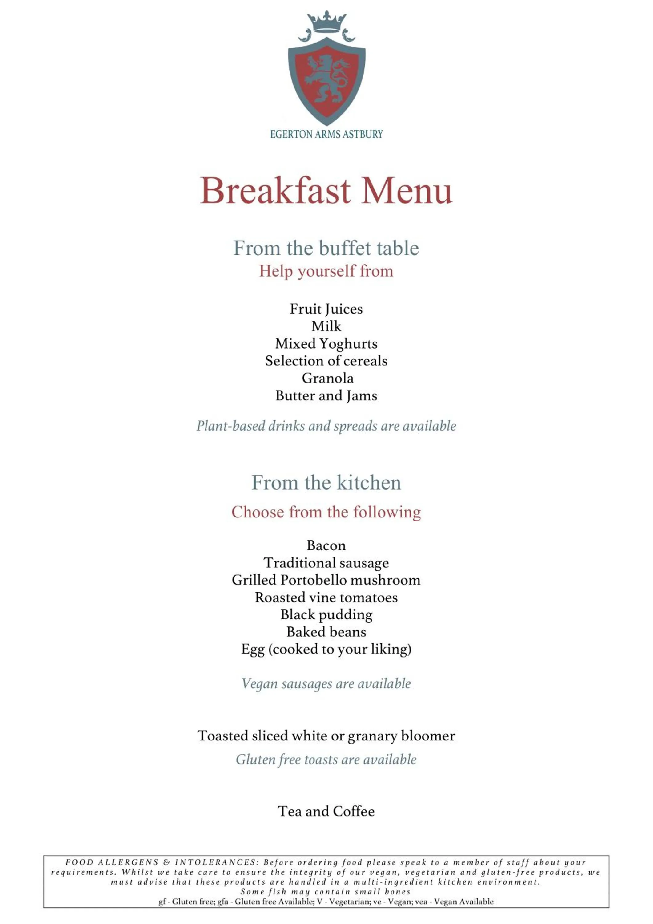 Breakfast in The Egerton Arms Astbury