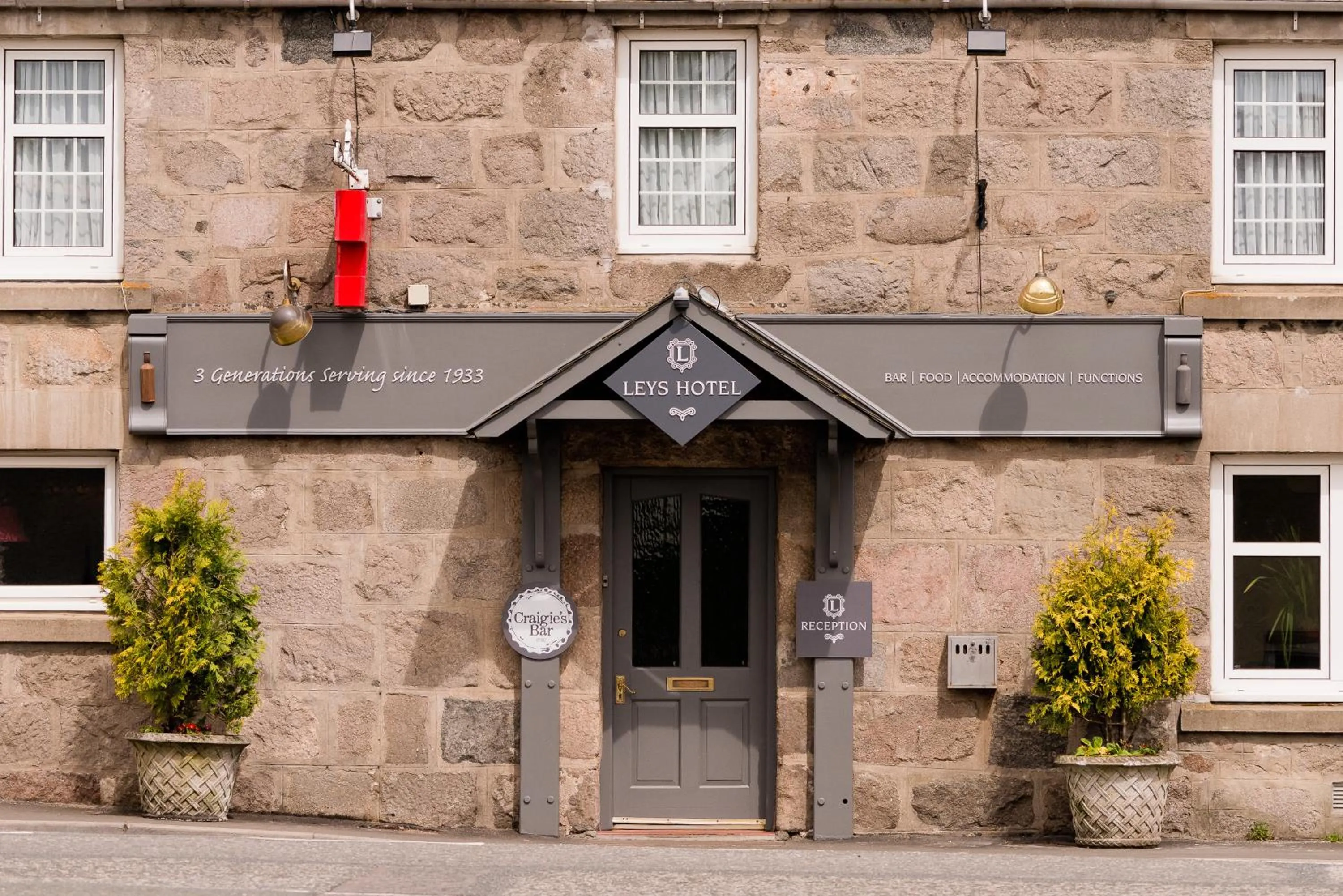 Facade/entrance in Leys Hotel