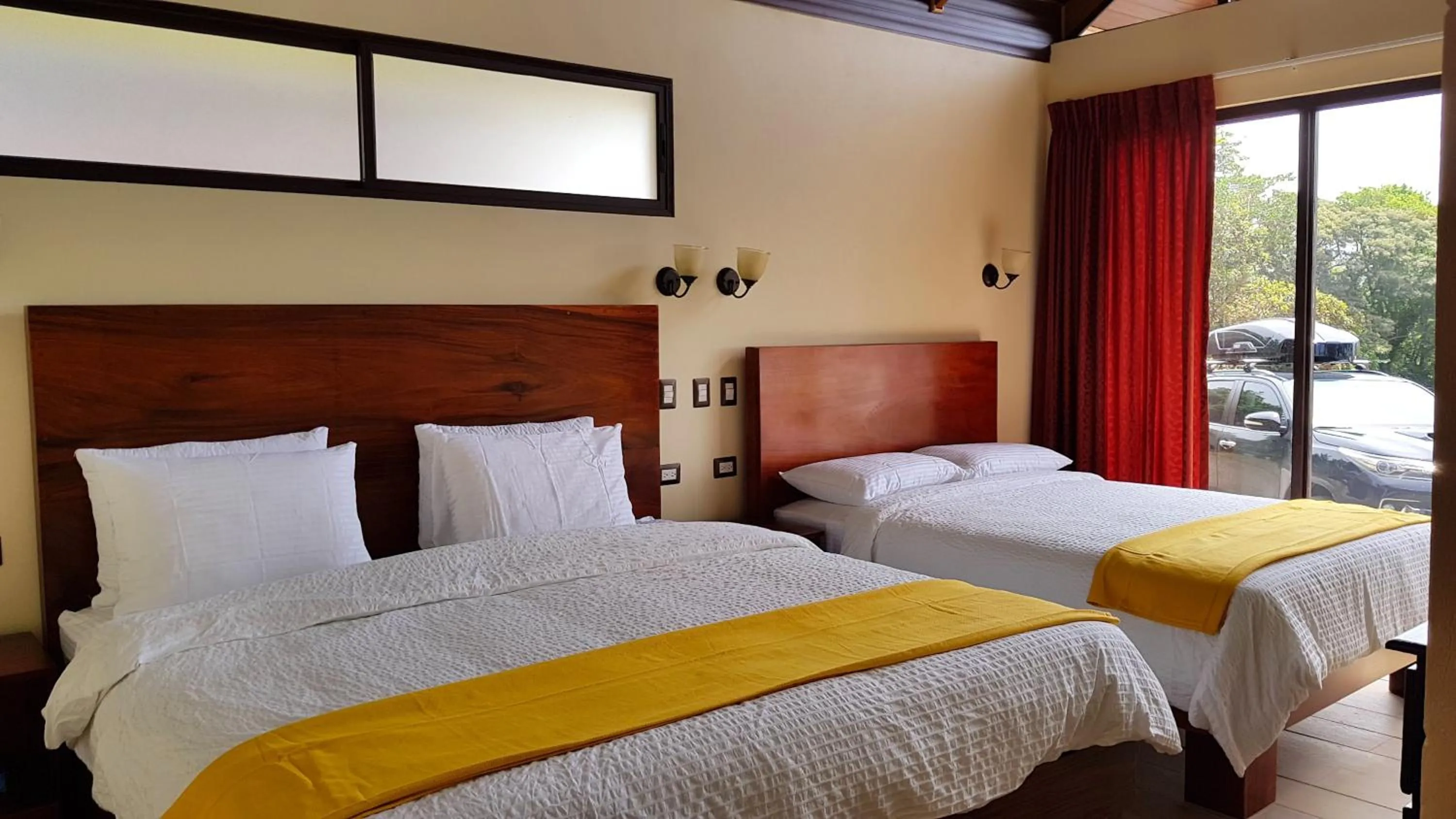 Bedroom, Bed in Green Forest Rustic Houses