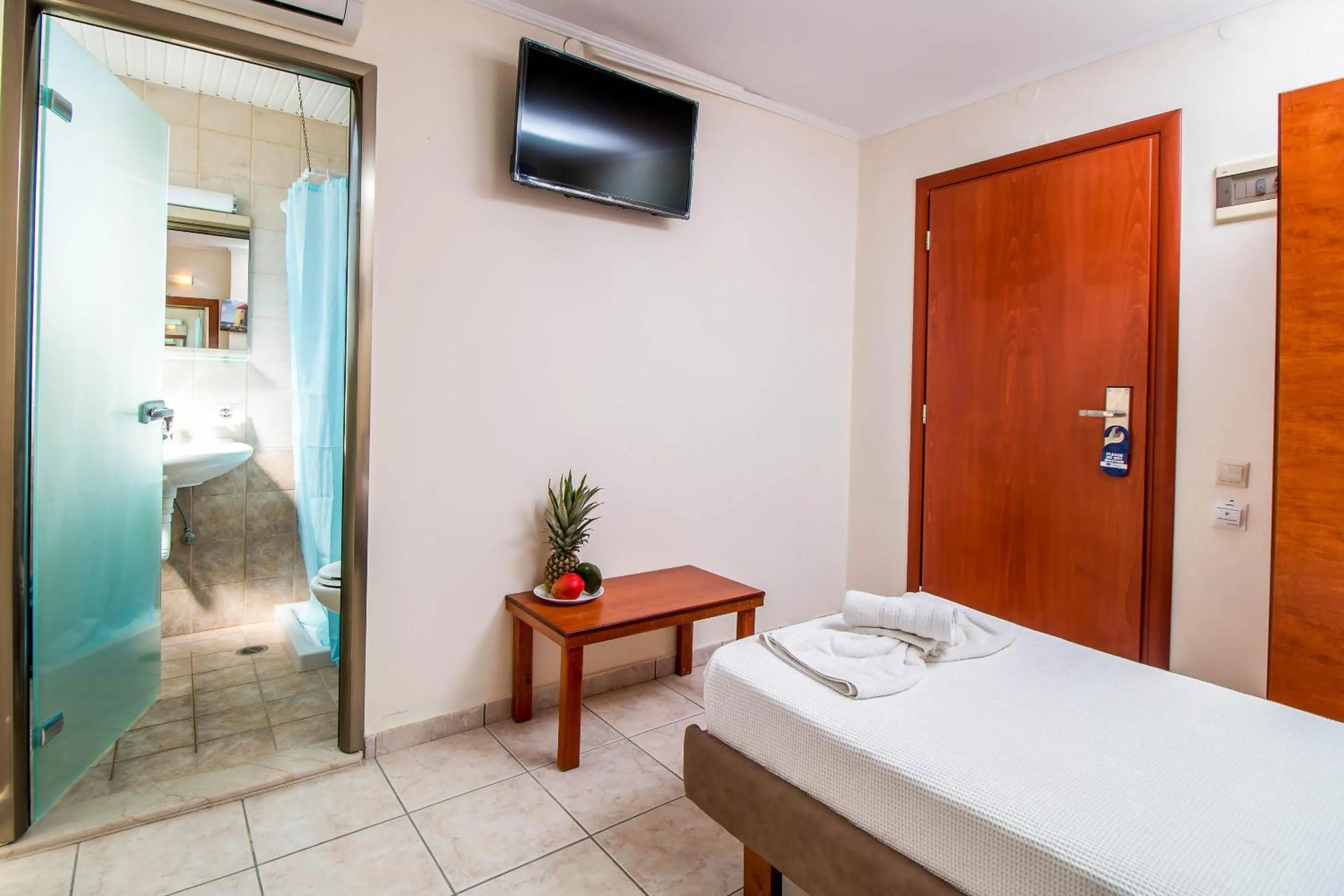 TV and multimedia, Bed in Filmar Hotel, Ixia, Rhodes