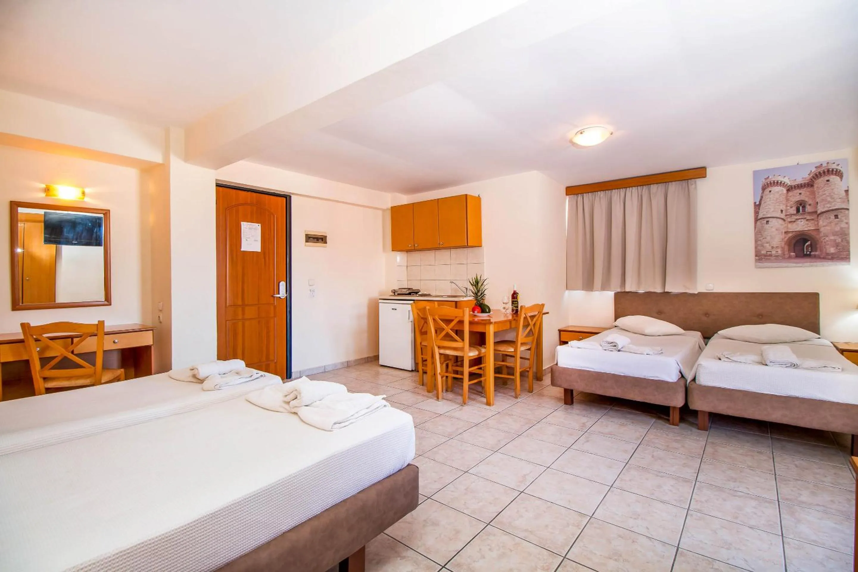 Kitchen or kitchenette, Bed in Filmar Hotel, Ixia, Rhodes