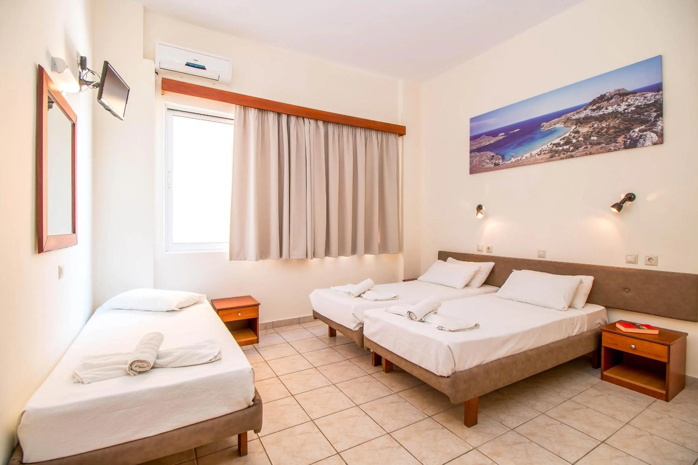 TV and multimedia, Bed in Filmar Hotel, Ixia, Rhodes