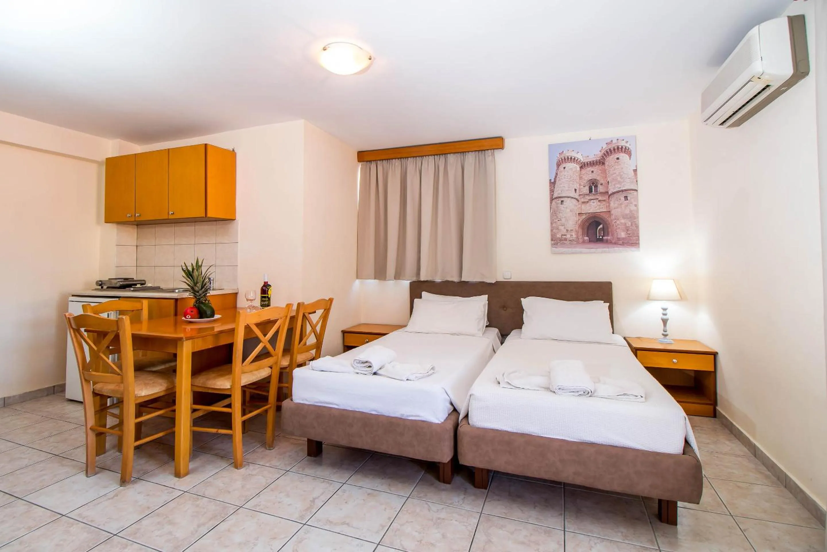 Kitchen or kitchenette, Bed in Filmar Hotel, Ixia, Rhodes