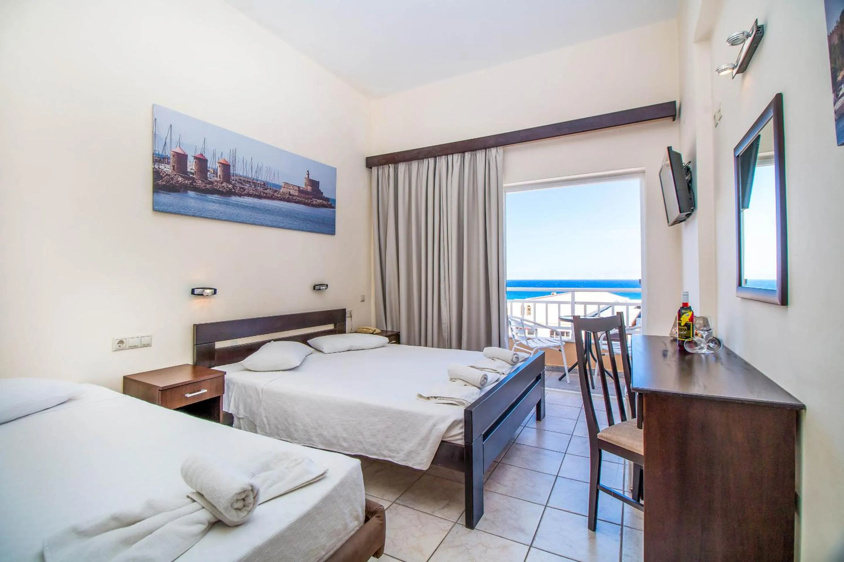 TV and multimedia, Bed in Filmar Hotel, Ixia, Rhodes