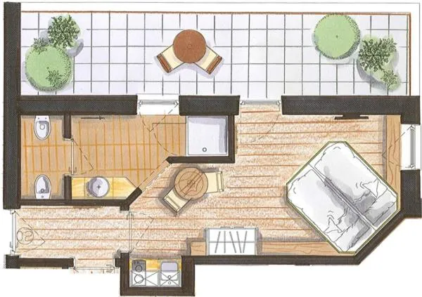 Floor plan, Bed in Color Home Suite Apartments