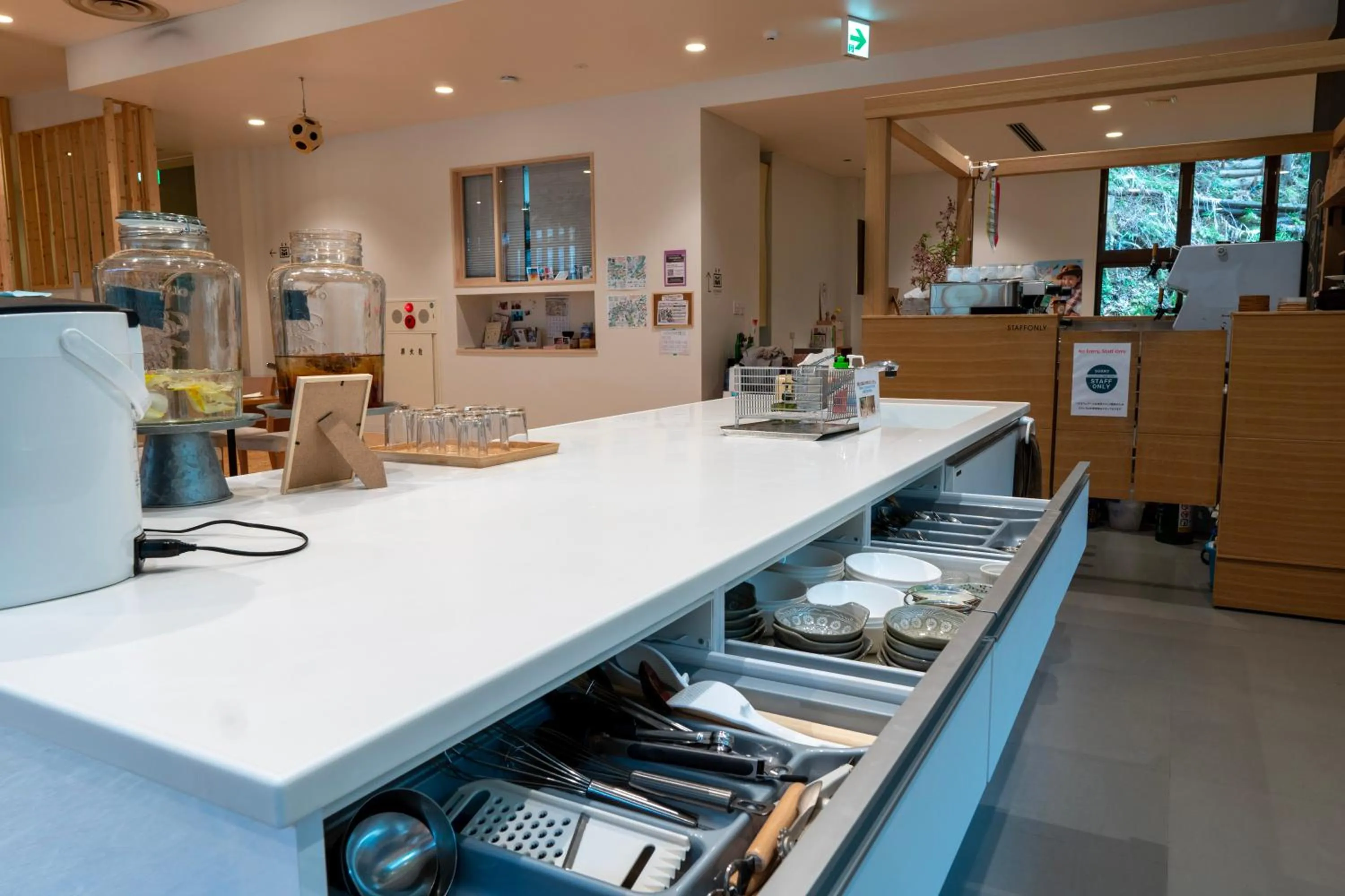 Communal kitchen in YUMORI ONSEN HOSTEL