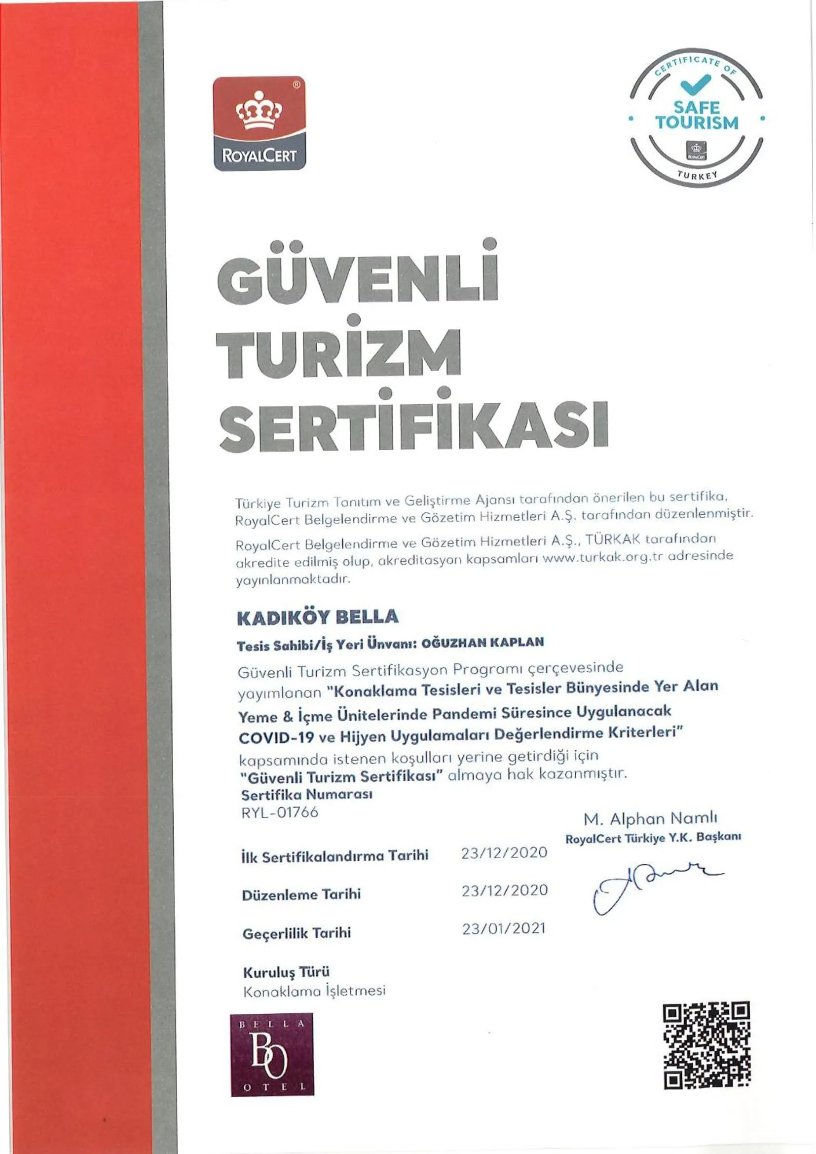 Logo/Certificate/Sign in Bella Hotel