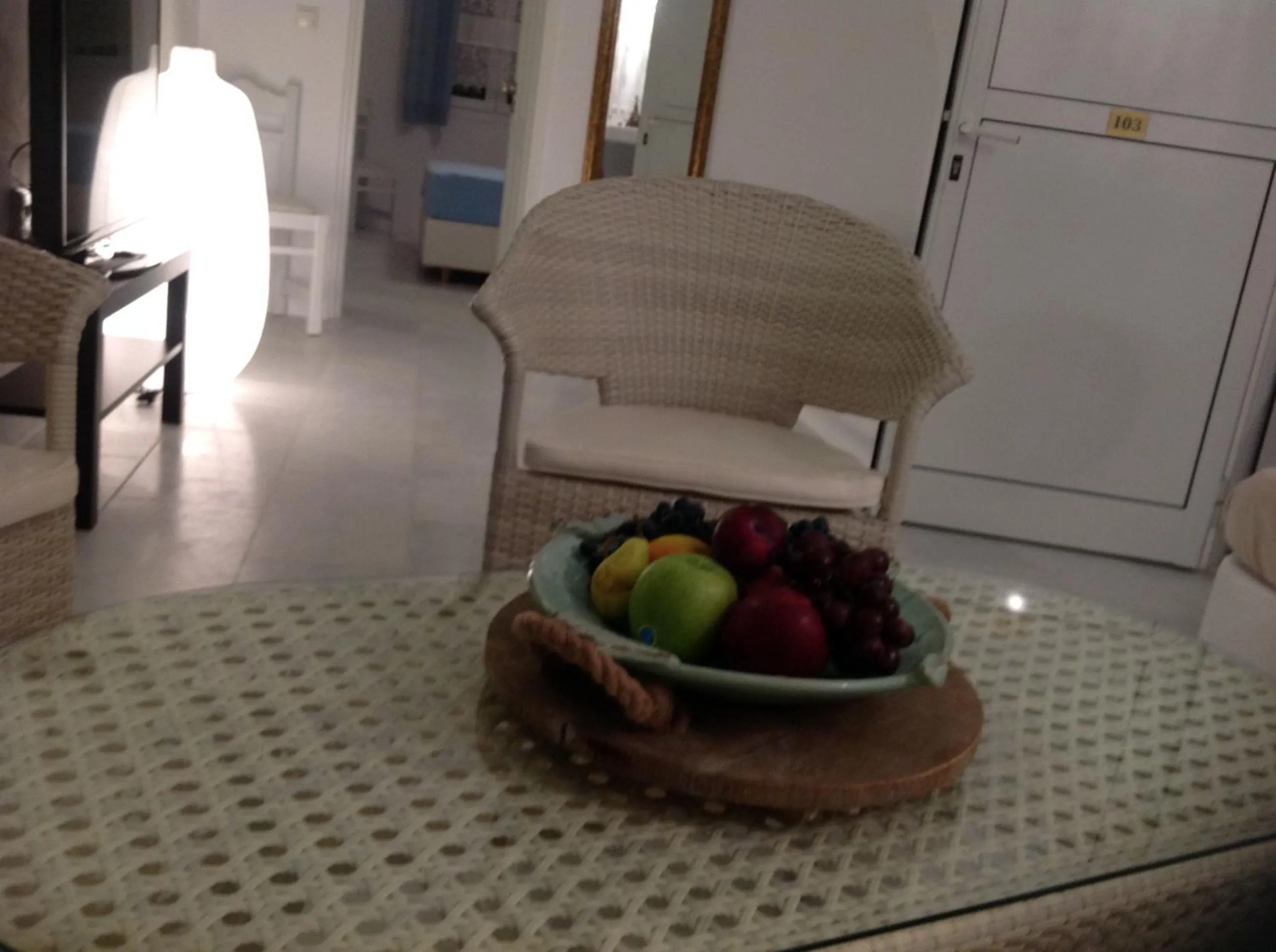 Seating area in Aspasia Luxury Apartments