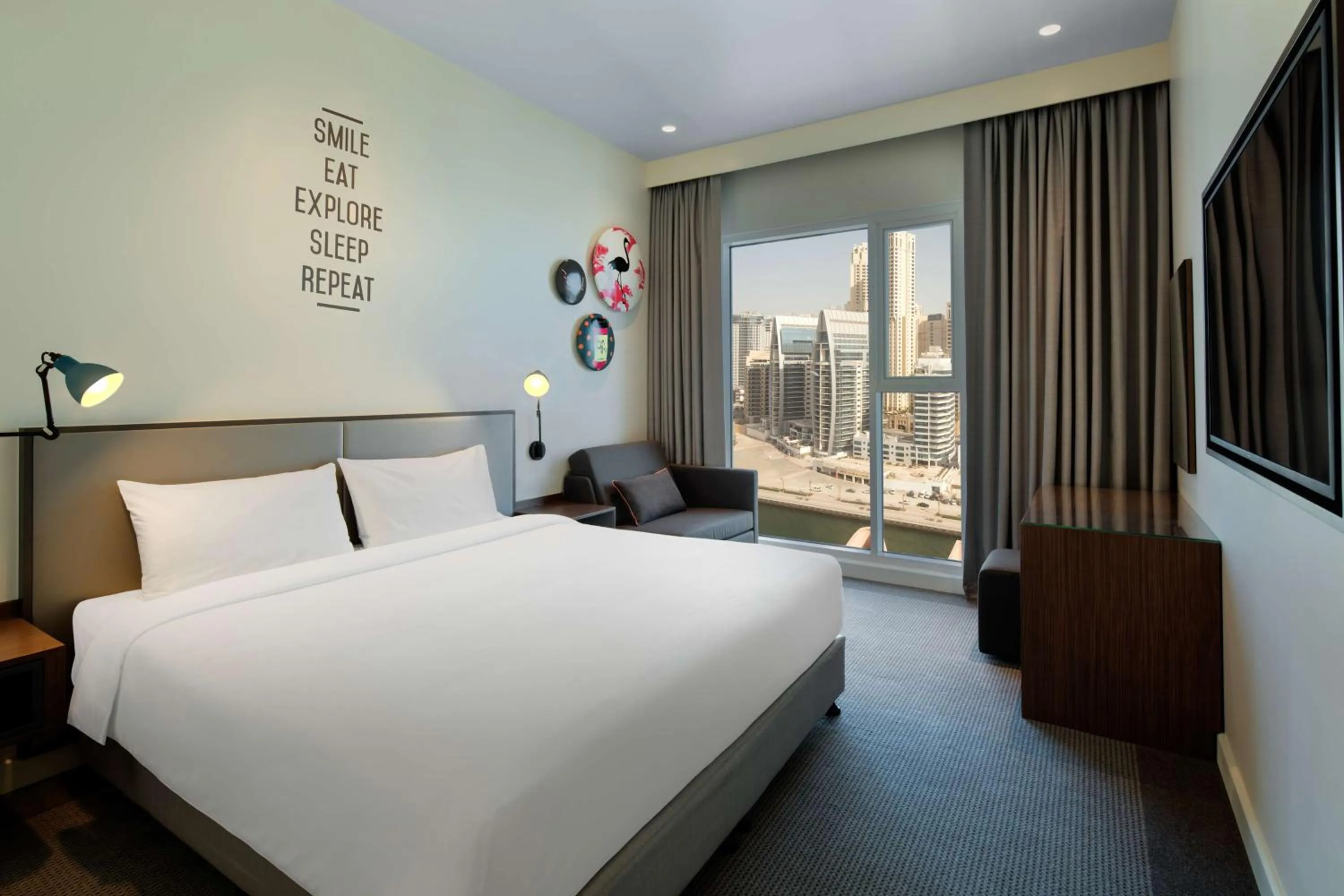 Bedroom, Bed in Rove Dubai Marina