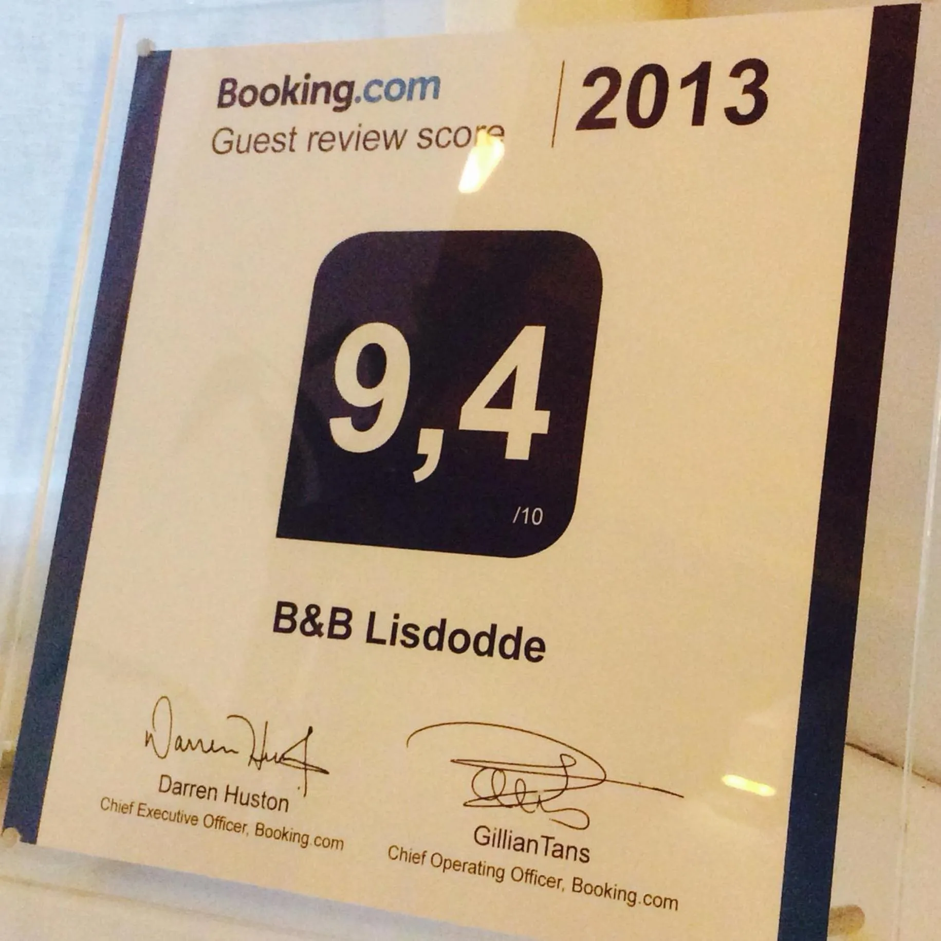 Certificate/Award in B&B Lisdodde