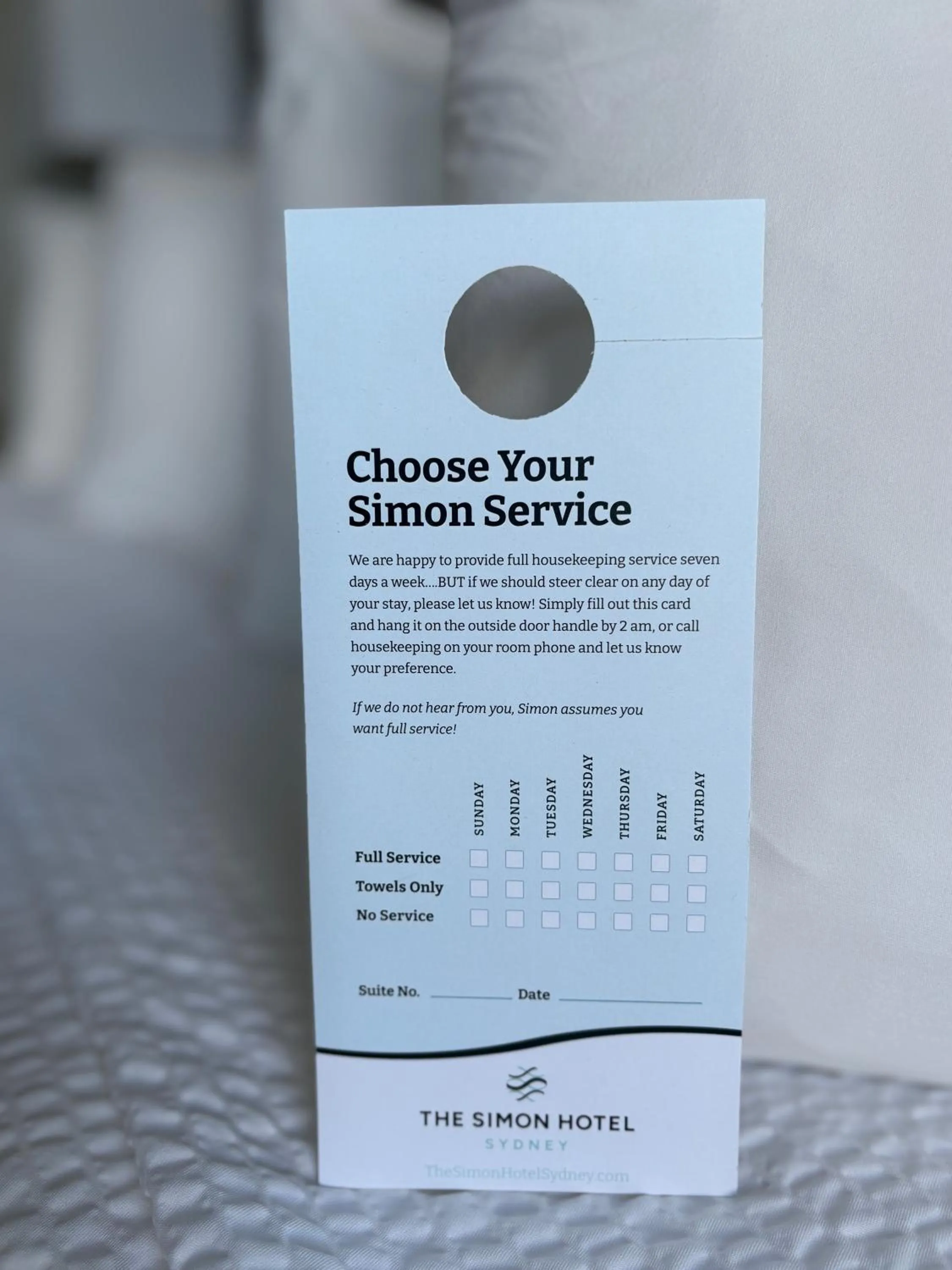 room service in The Simon Hotel Sydney