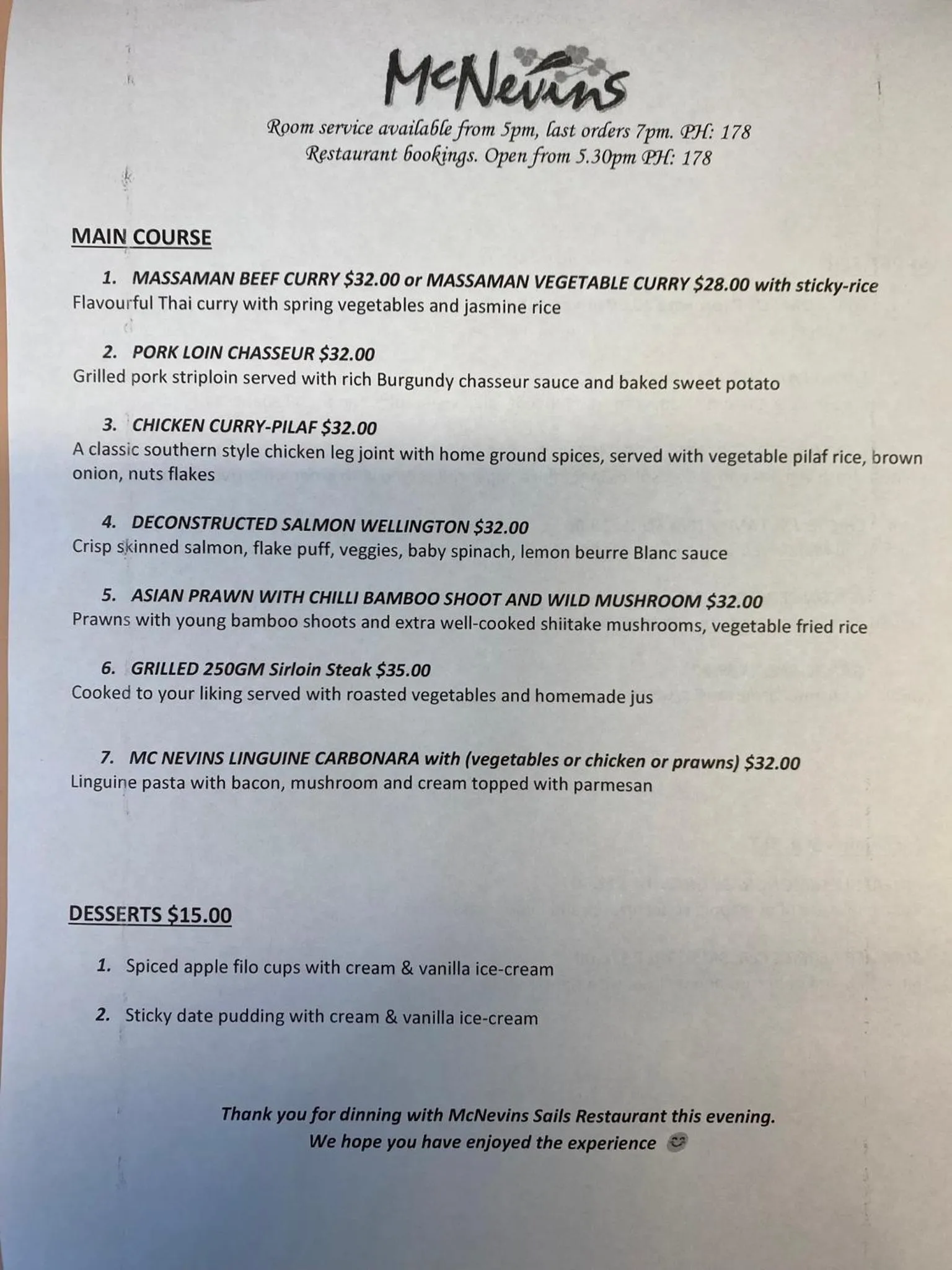 Restaurant/places to eat in McNevins Maryborough Motel