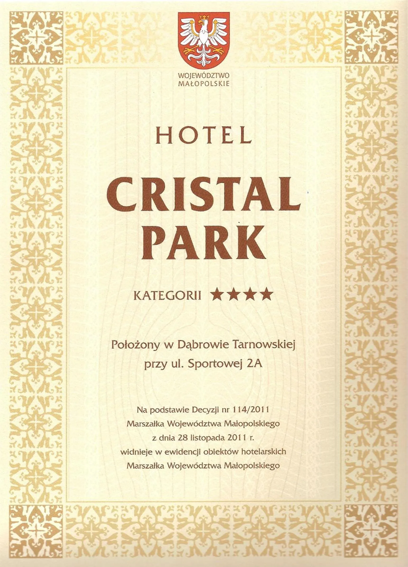 Logo/Certificate/Sign in Hotel Cristal Park