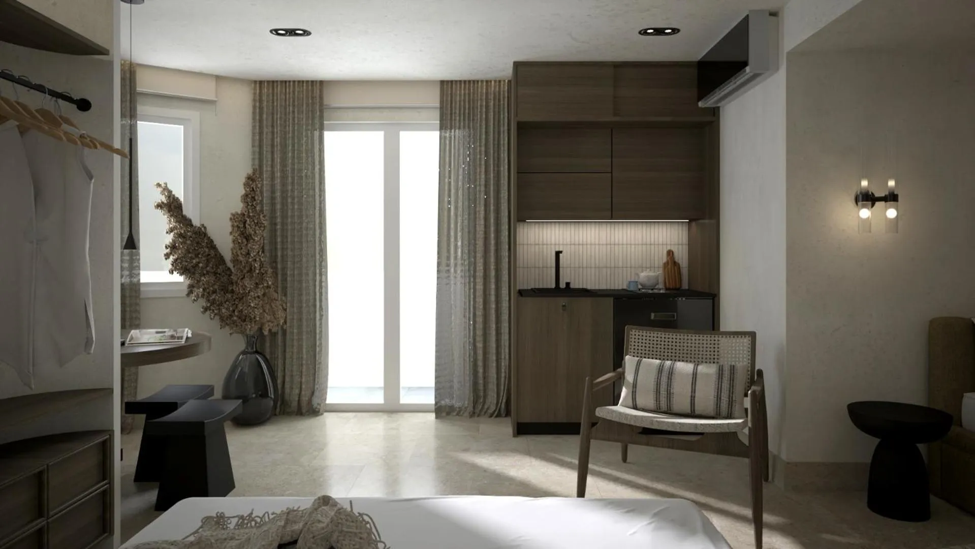 Kitchen or kitchenette, Bed in Dimamiel Malia Inn