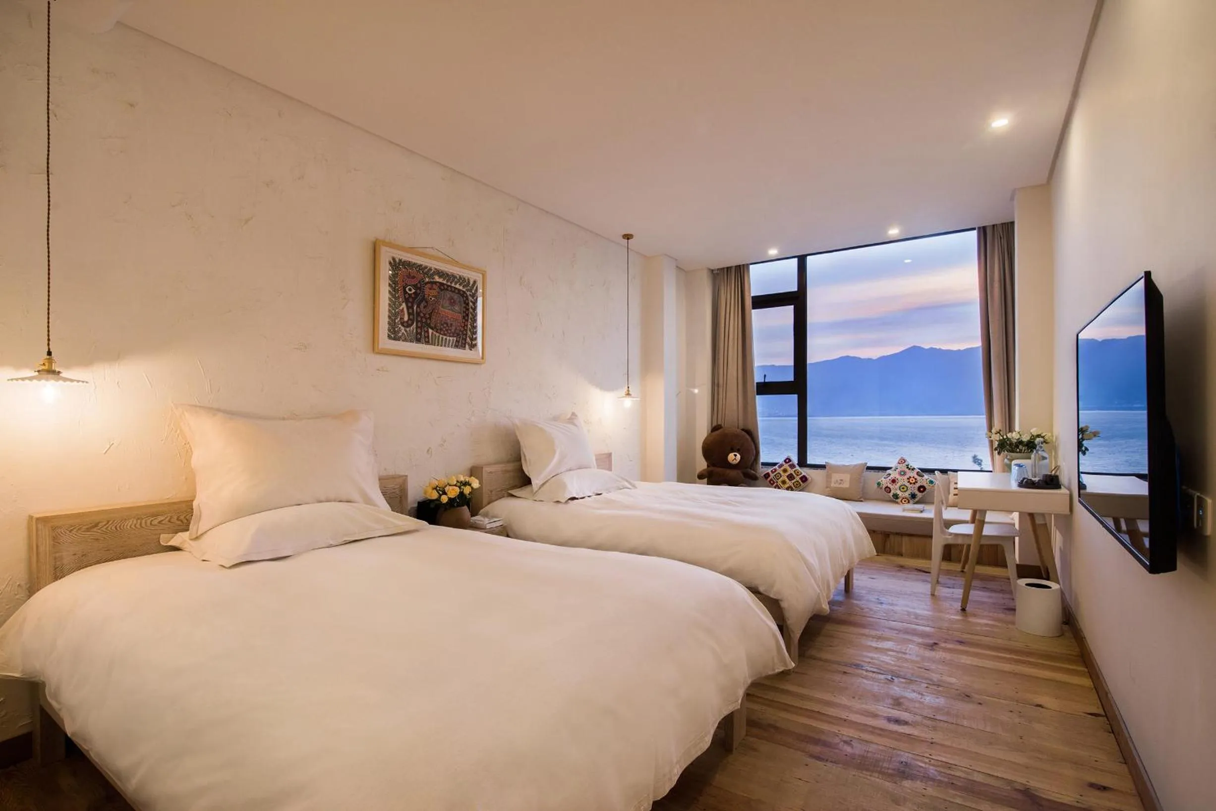 Bed in Yuanshanqing·Stone Hill Seaview Guesthouse